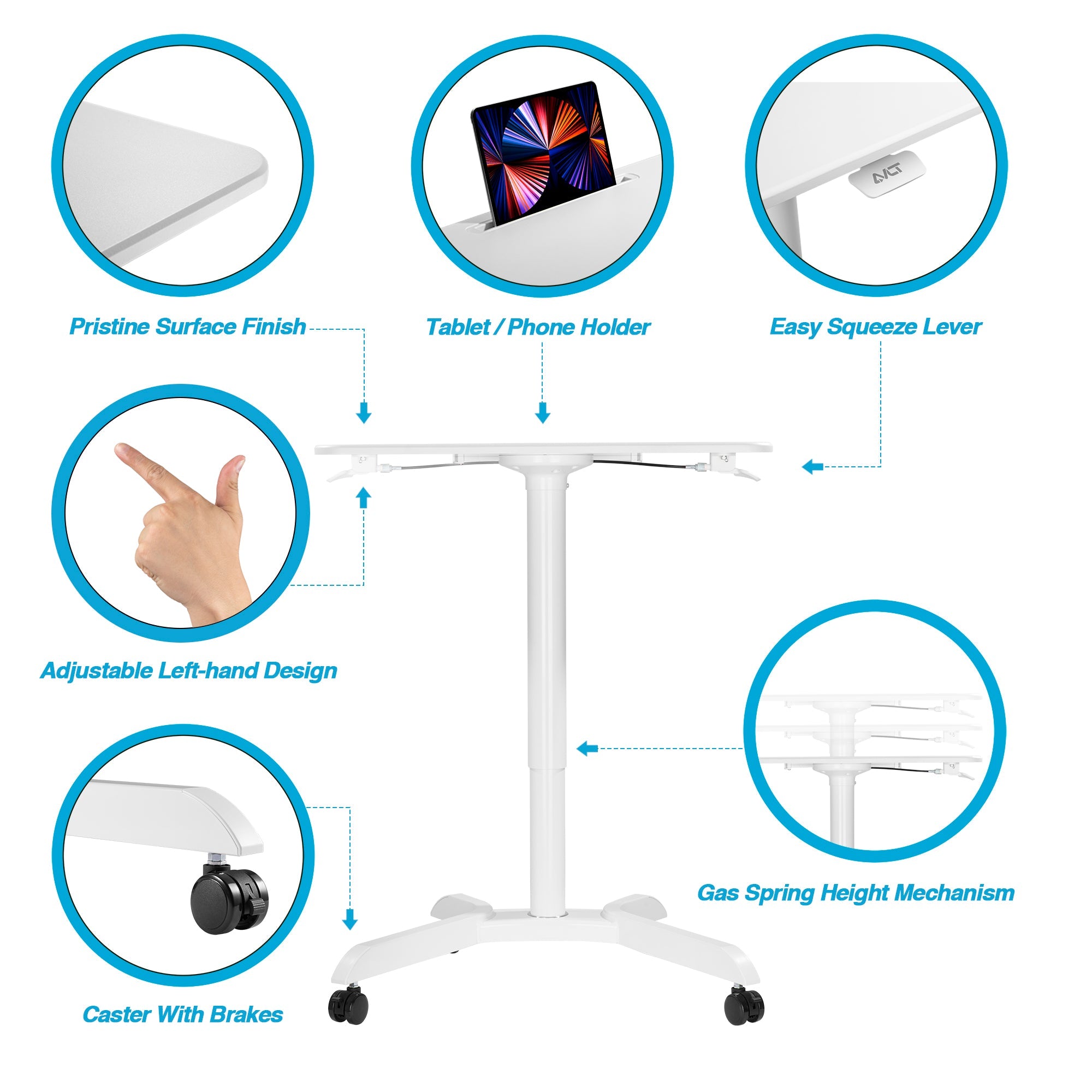 AVLT 44" Pneumatic Mobile Laptop Desk Cart - White