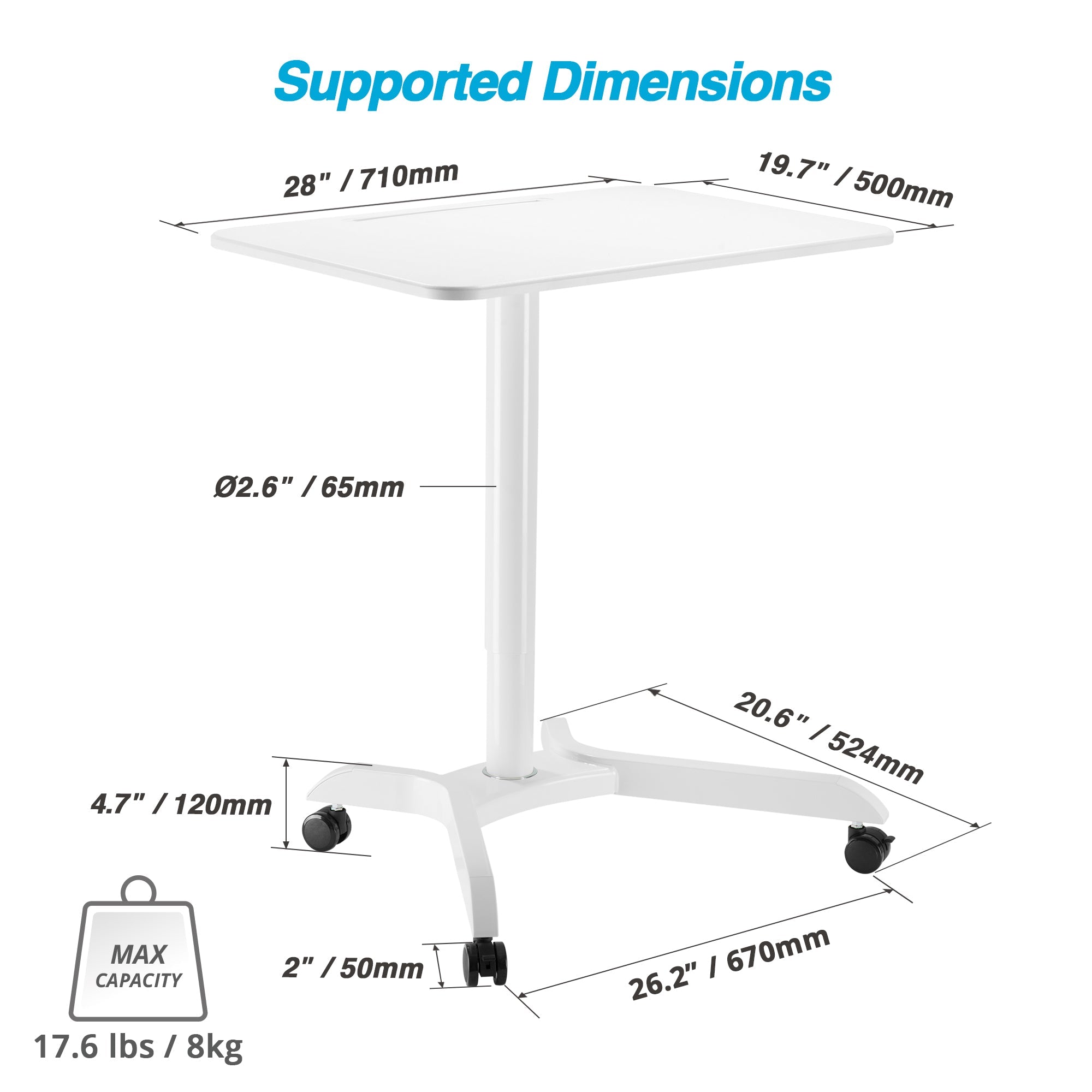 AVLT 44" Pneumatic Mobile Laptop Desk Cart - White