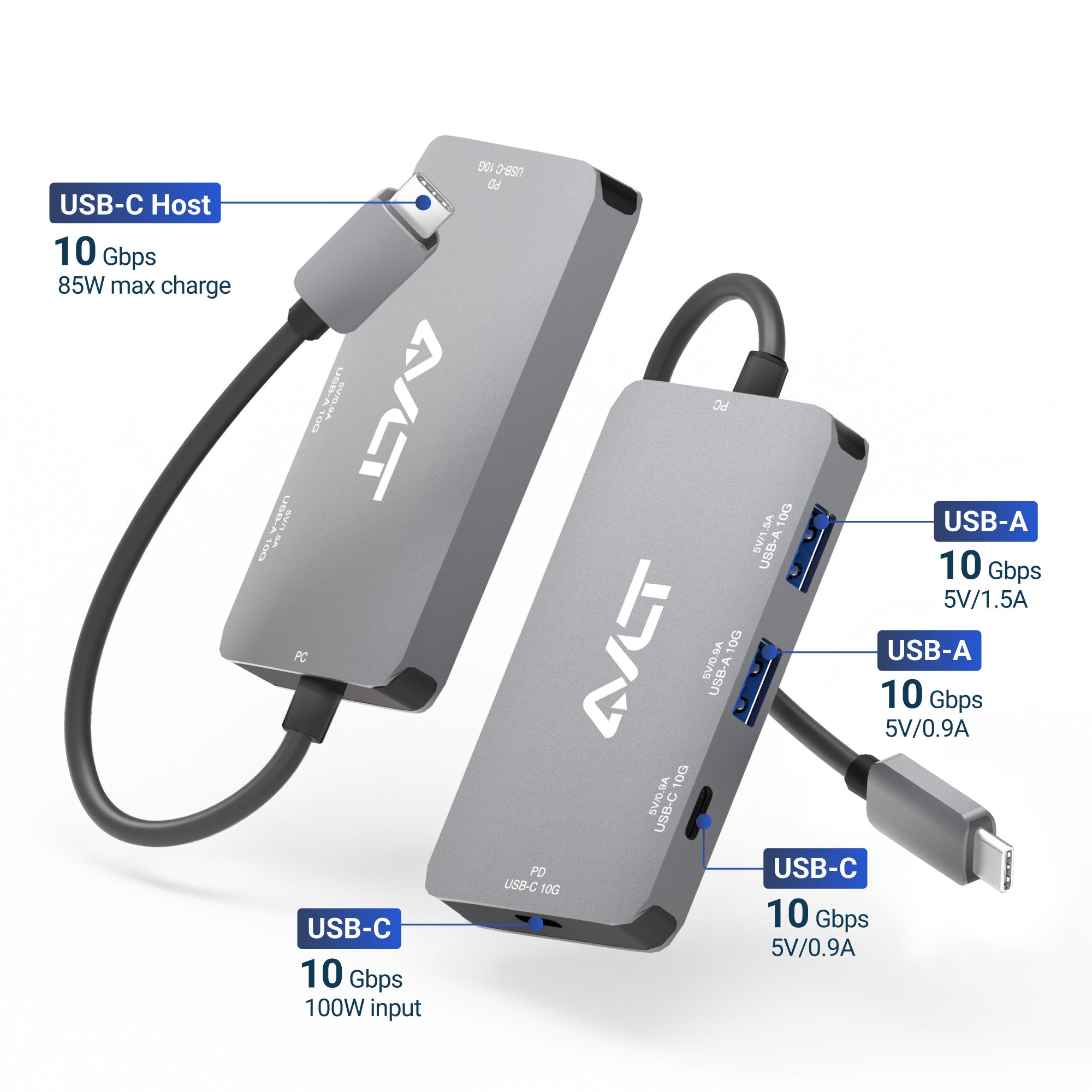 AVLT 4-Port PD USB 3.1 Gen 2 10G Hub - Gray