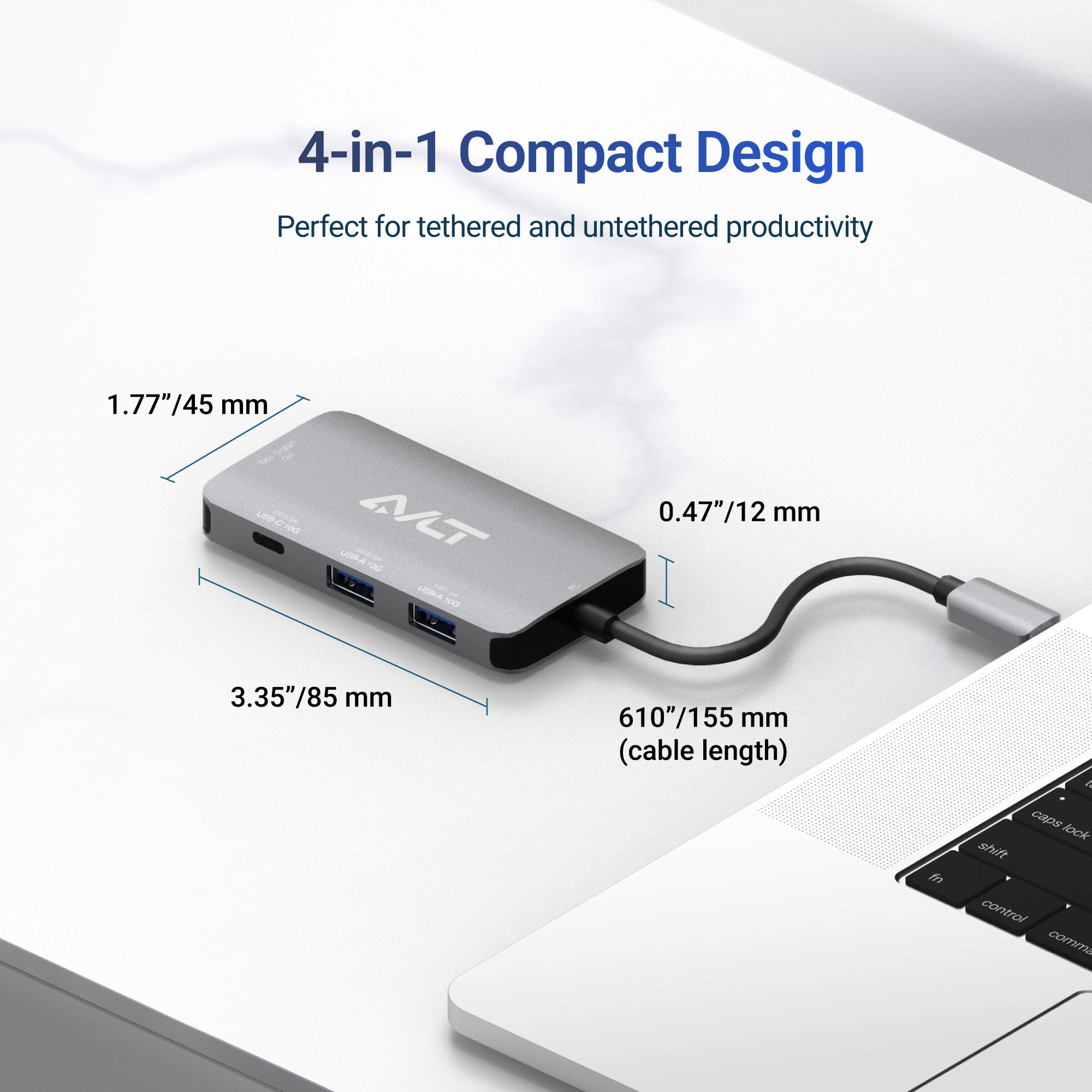 AVLT 4-Port PD USB 3.1 Gen 2 10G Hub - Gray