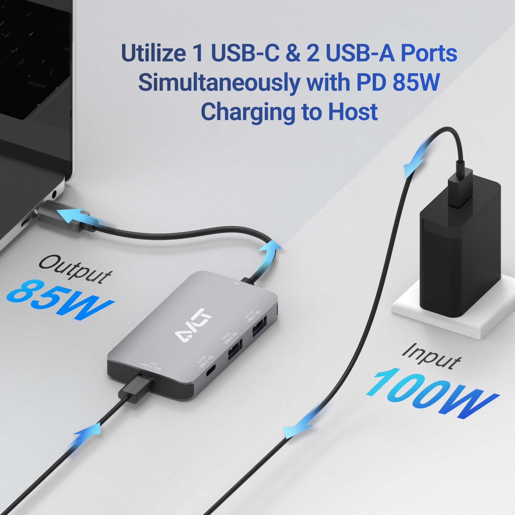 AVLT 4-Port PD USB 3.1 Gen 2 10G Hub - Gray