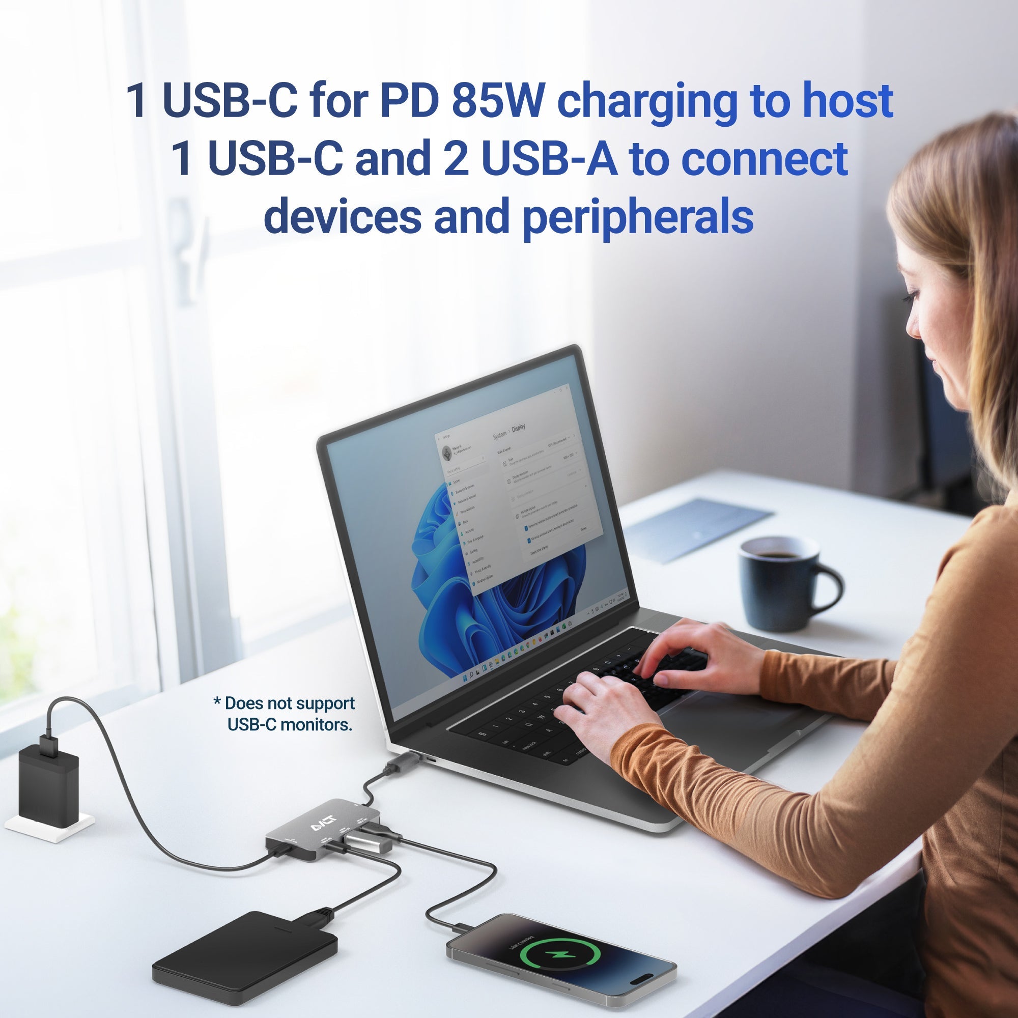 AVLT 4-Port PD USB 3.1 Gen 2 10G Hub - Gray