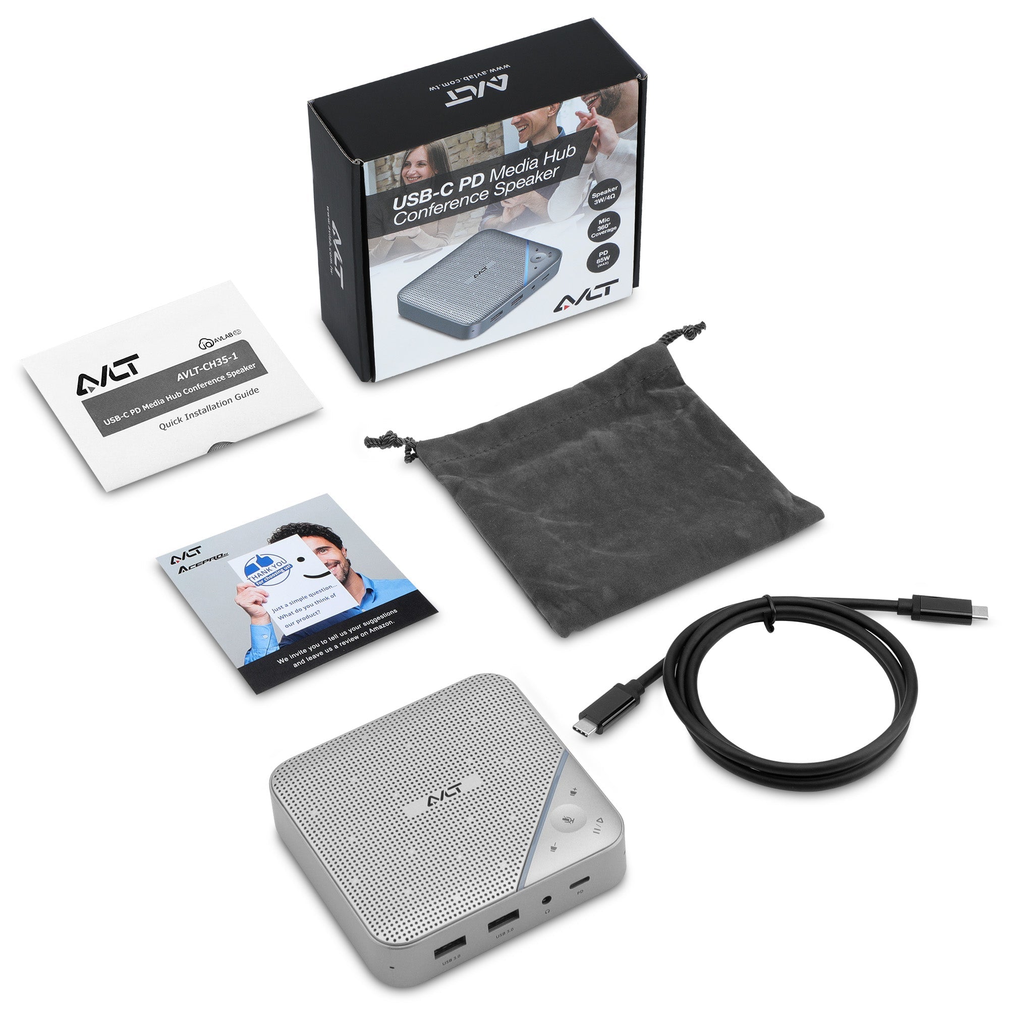 AVLT USB-C PD Media Hub Conference Speaker - Gray