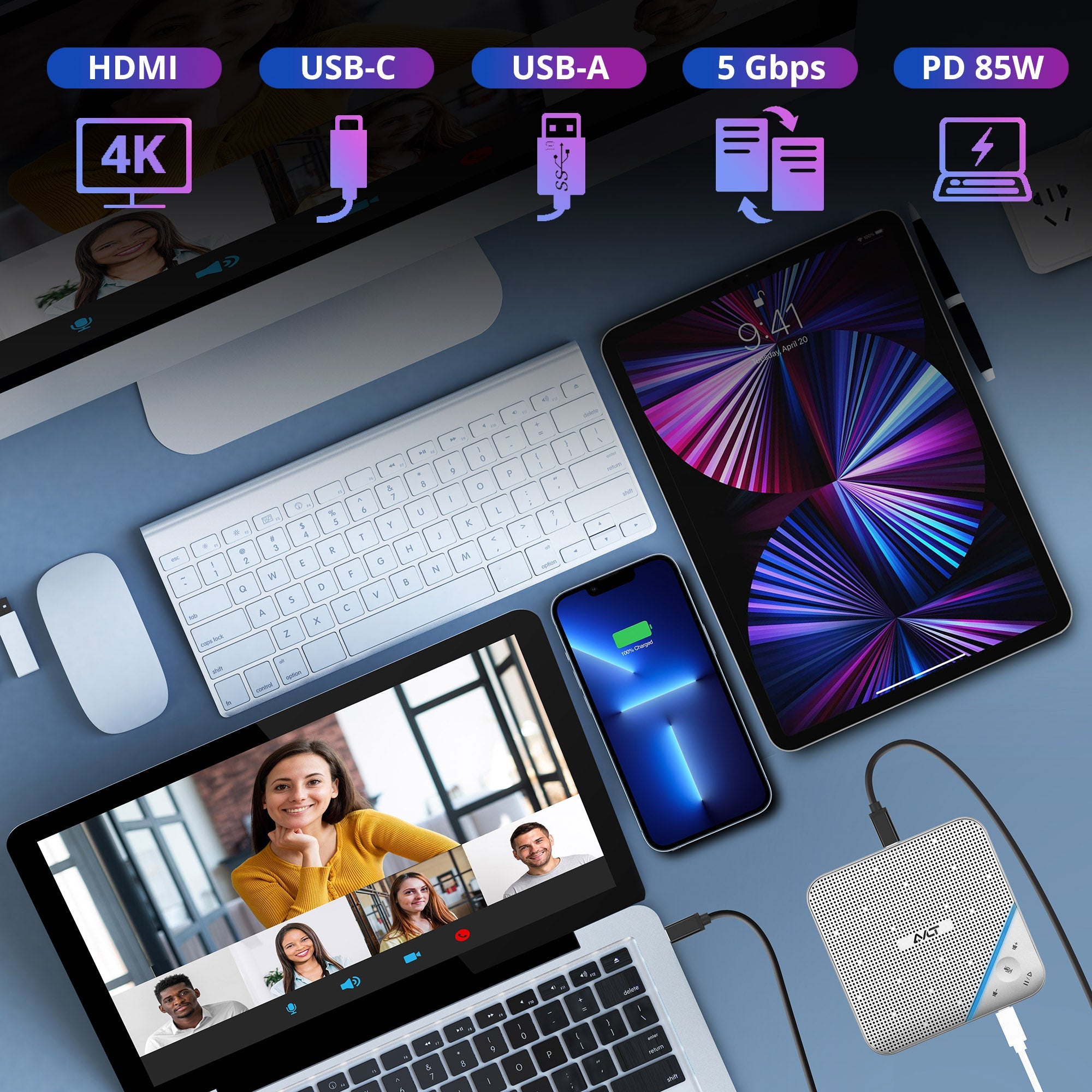 AVLT USB-C PD Media Hub Conference Speaker - Gray