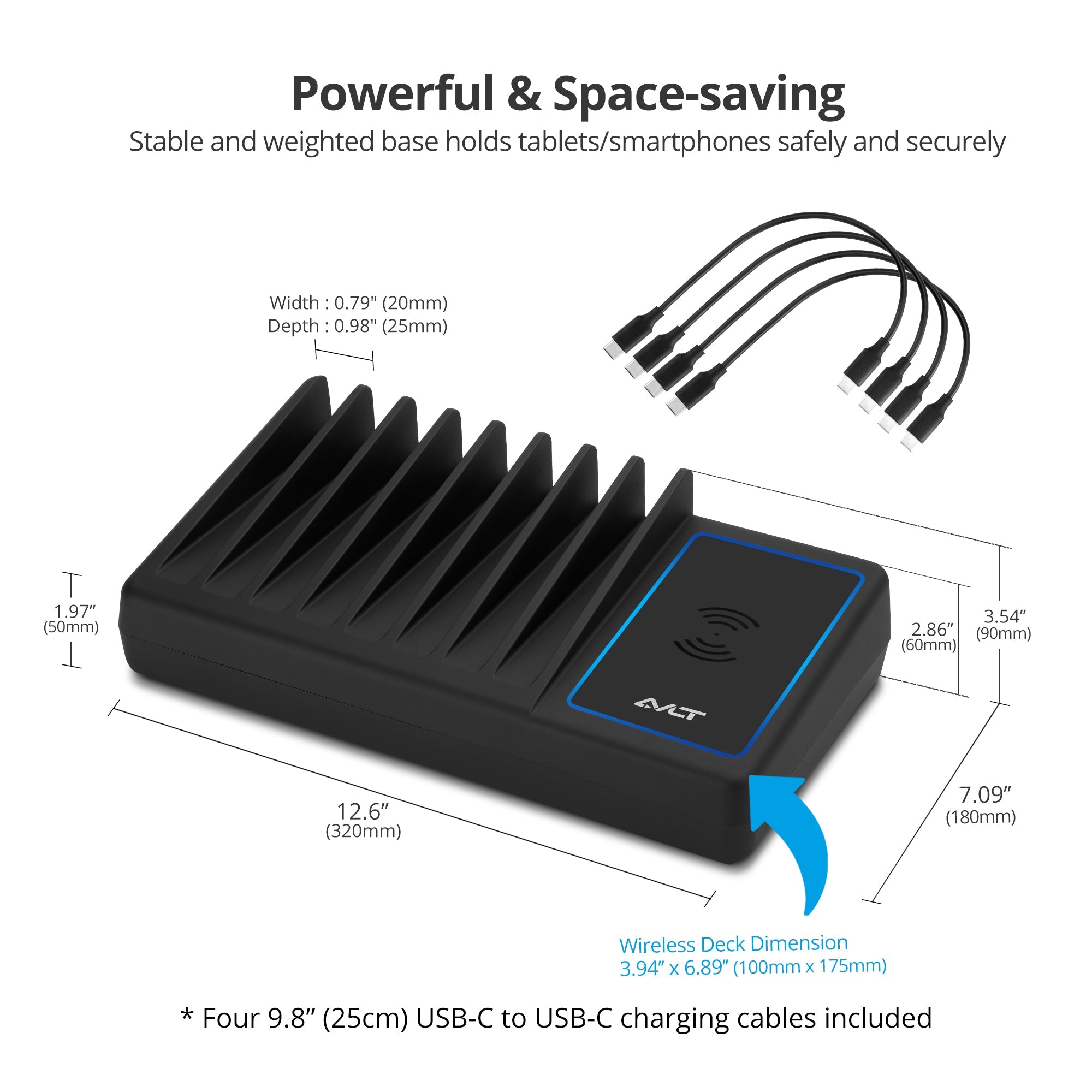 AVLT 10-port USB-A USB-C with Wireless Charging Station -150W - Black