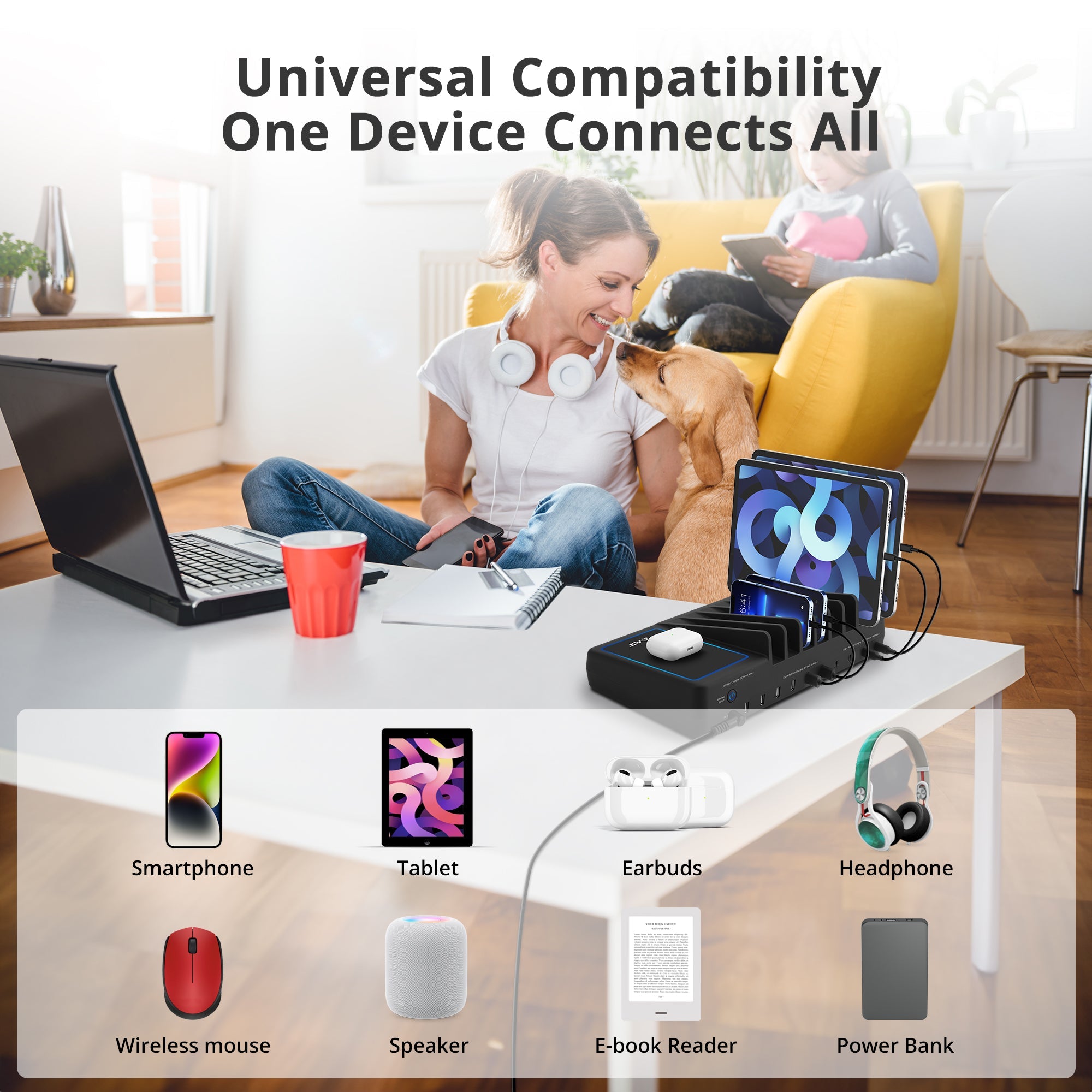 AVLT 10-port USB-A USB-C with Wireless Charging Station -150W - Black