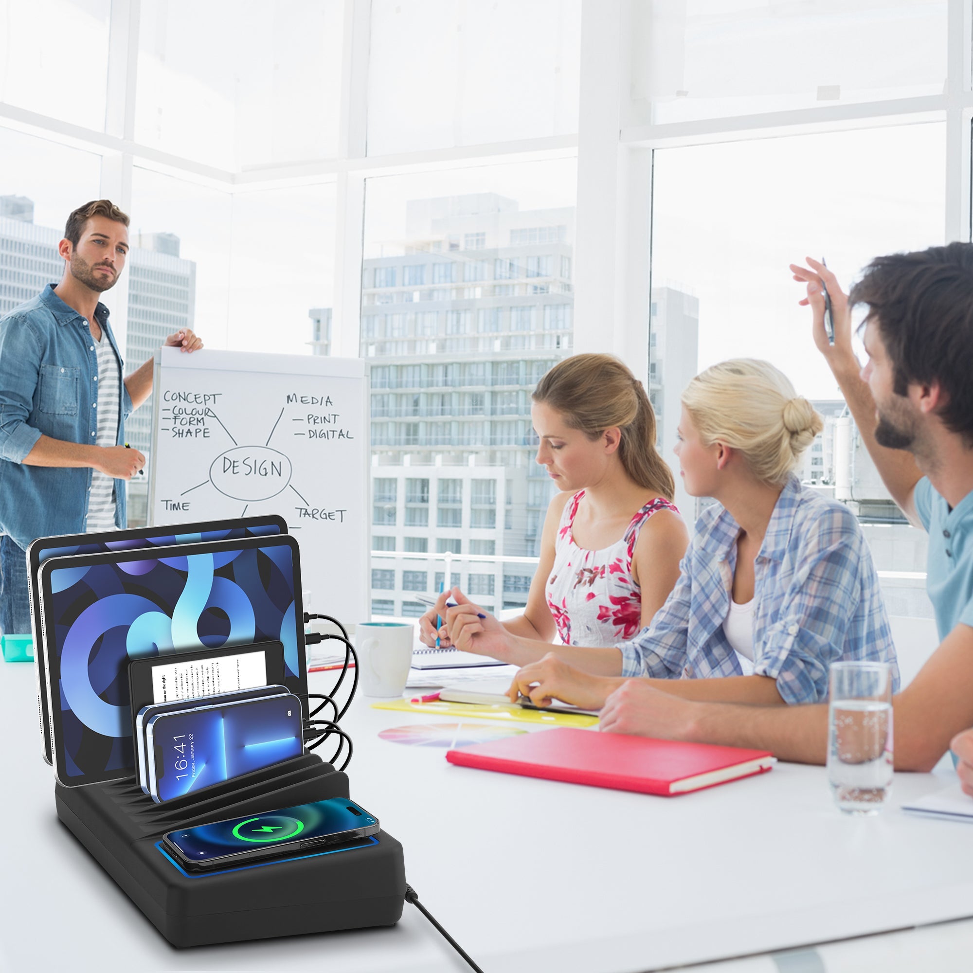AVLT 10-port USB-A USB-C with Wireless Charging Station -150W - Black
