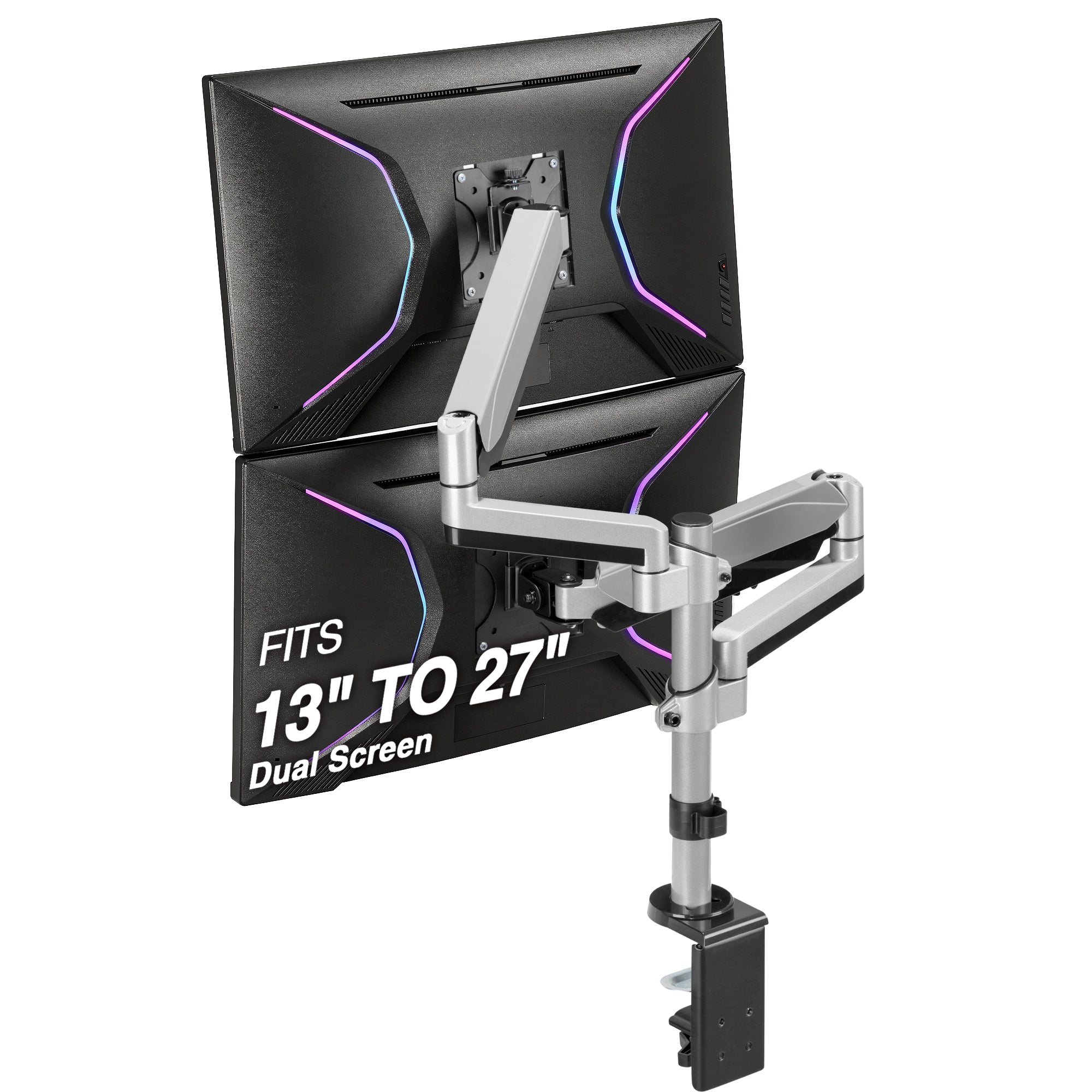 AVLT Dual 27" Monitor Desk Mount Stackable Premium Gas Spring - Gray