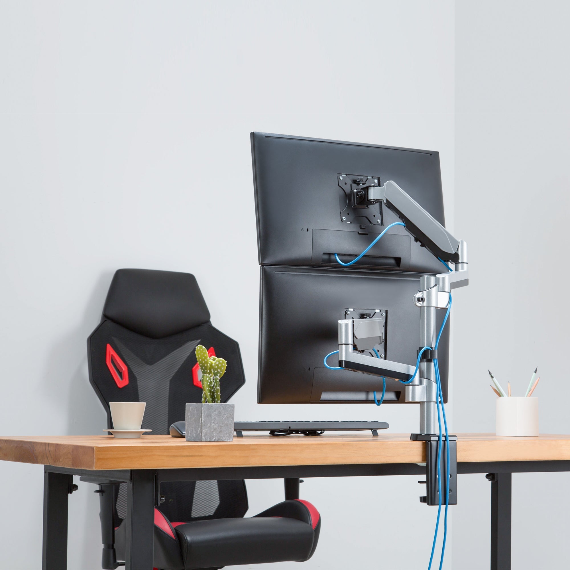 AVLT Dual 27" Monitor Desk Mount Stackable Premium Gas Spring - Gray