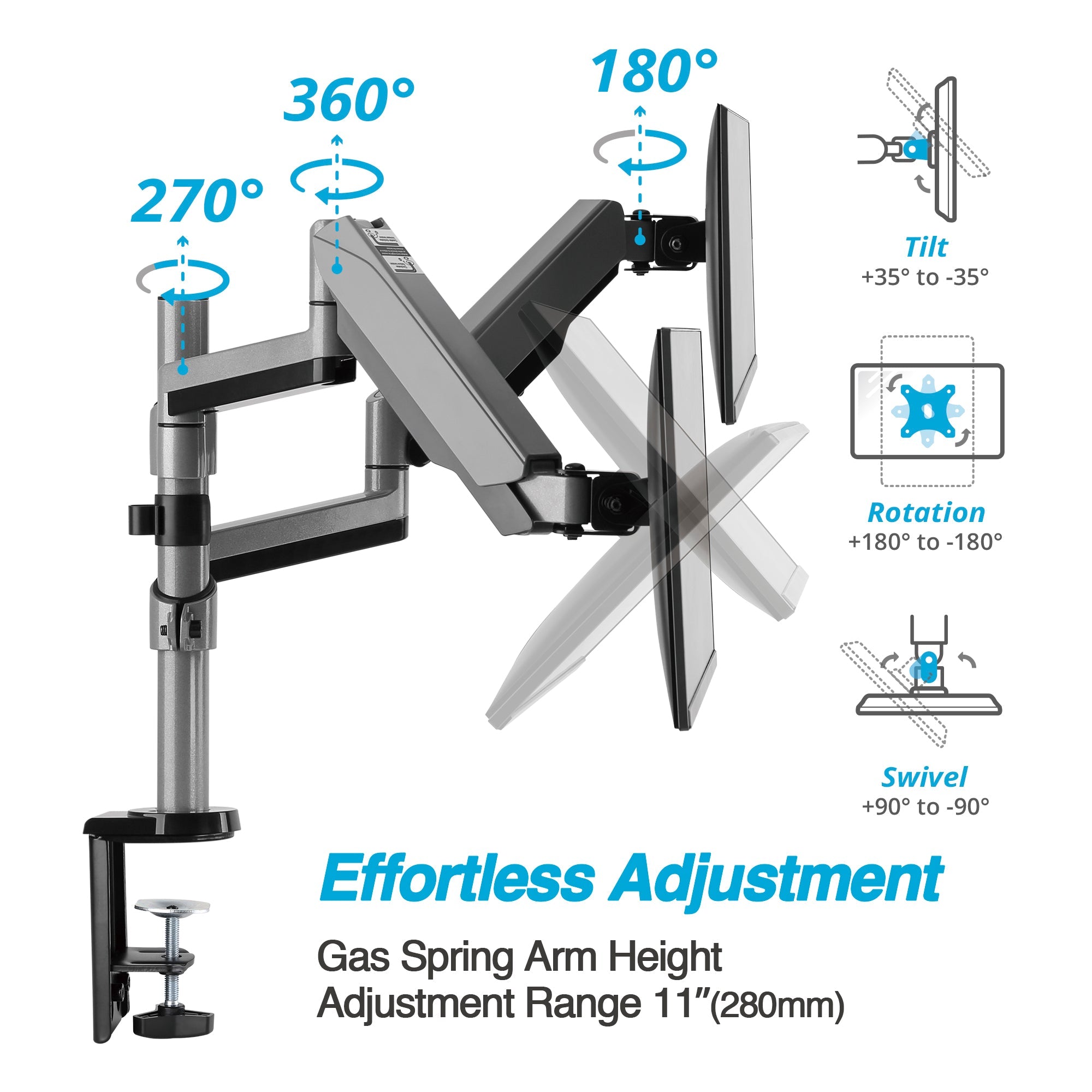 AVLT Dual 27" Monitor Desk Mount Stackable Premium Gas Spring - Gray