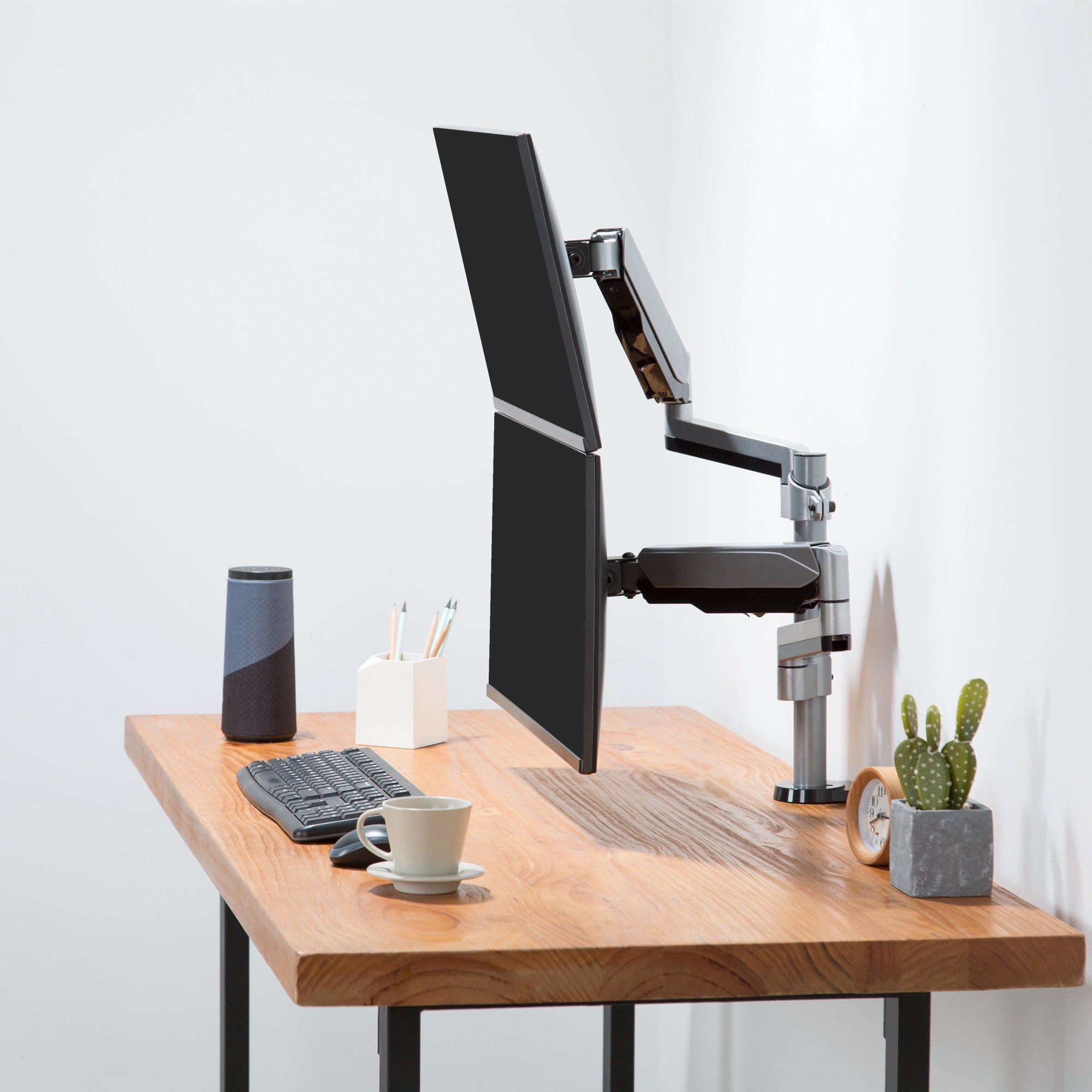 AVLT Dual 27" Monitor Desk Mount Stackable Premium Gas Spring - Gray