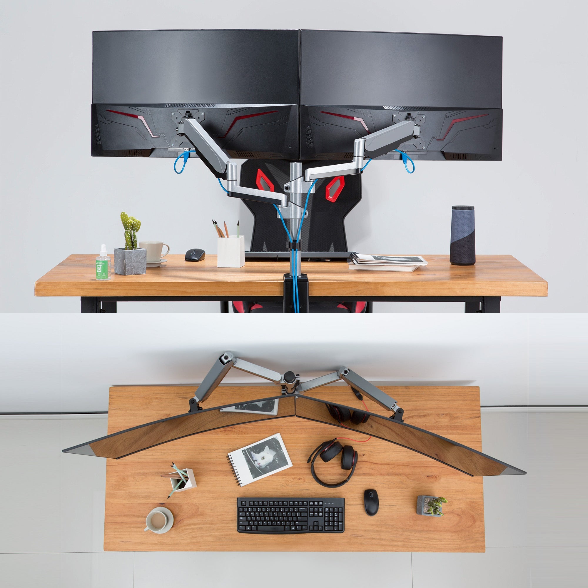 AVLT Dual 27" Monitor Desk Mount Stackable Premium Gas Spring - Gray