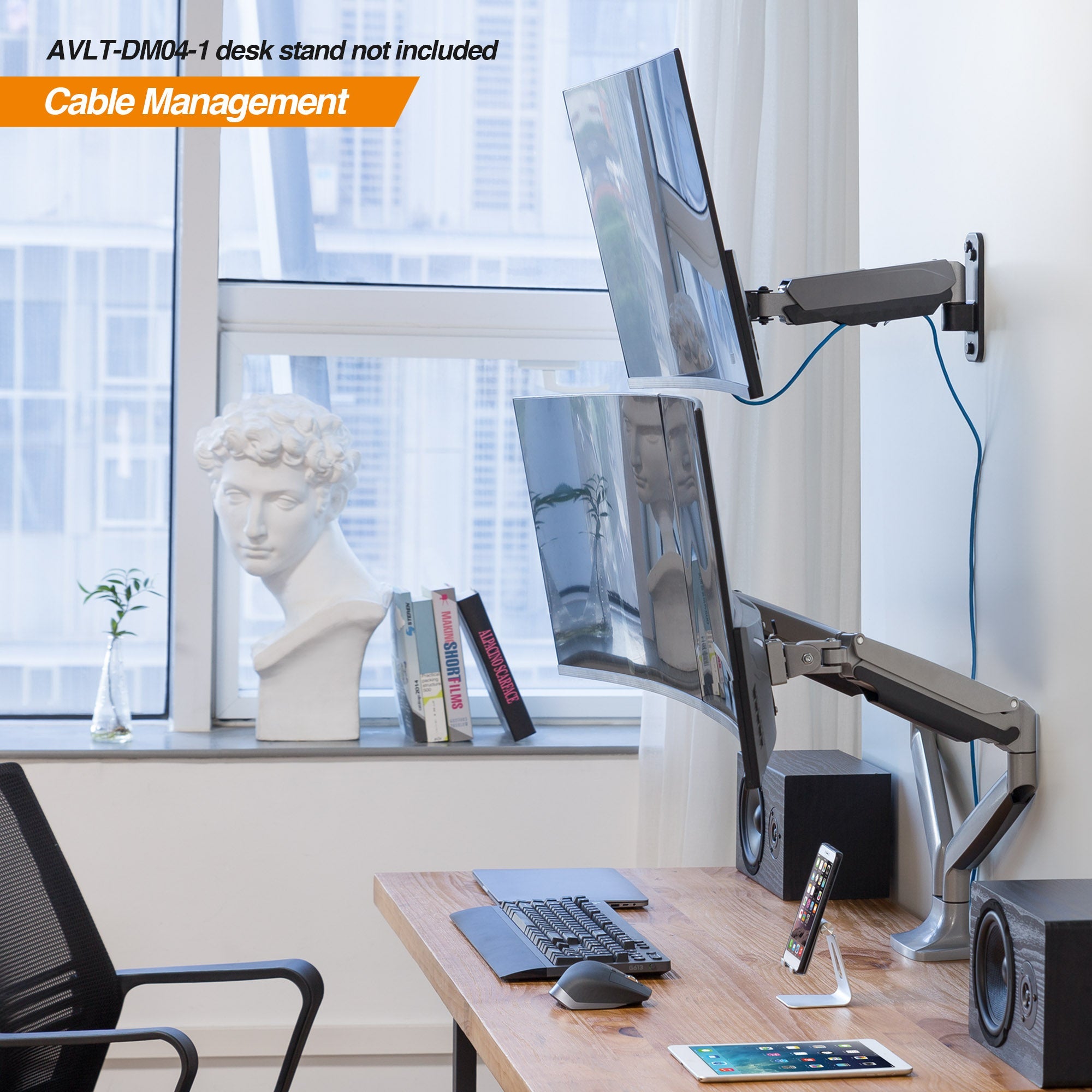 AVLT Single Arm Gas Spring Wall Mount - Aluminum - Gray