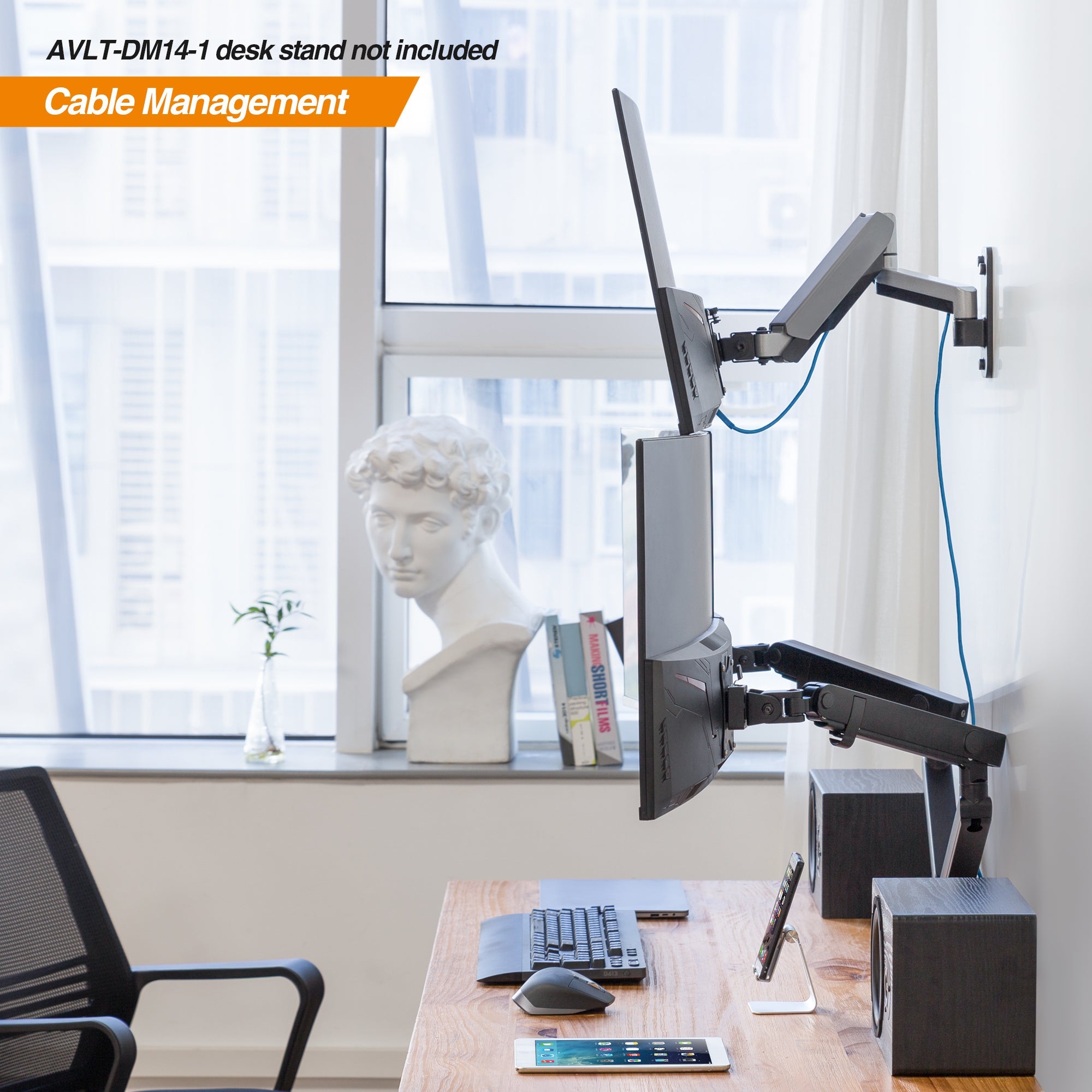 AVLT Single 32" Monitor Wall Mount Premium Gas Spring - Gray