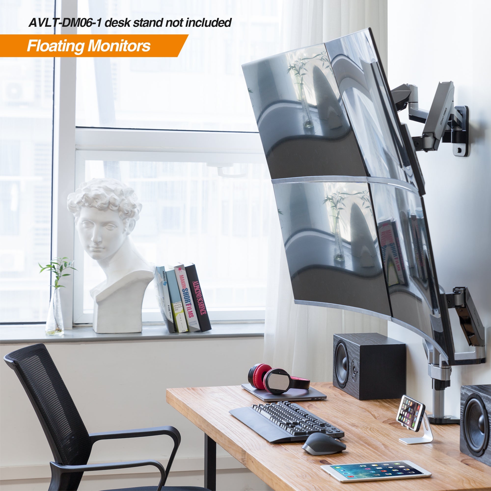 AVLT Dual 32" Monitor Wall Mount Premium Aluminum Gas Spring - Gray