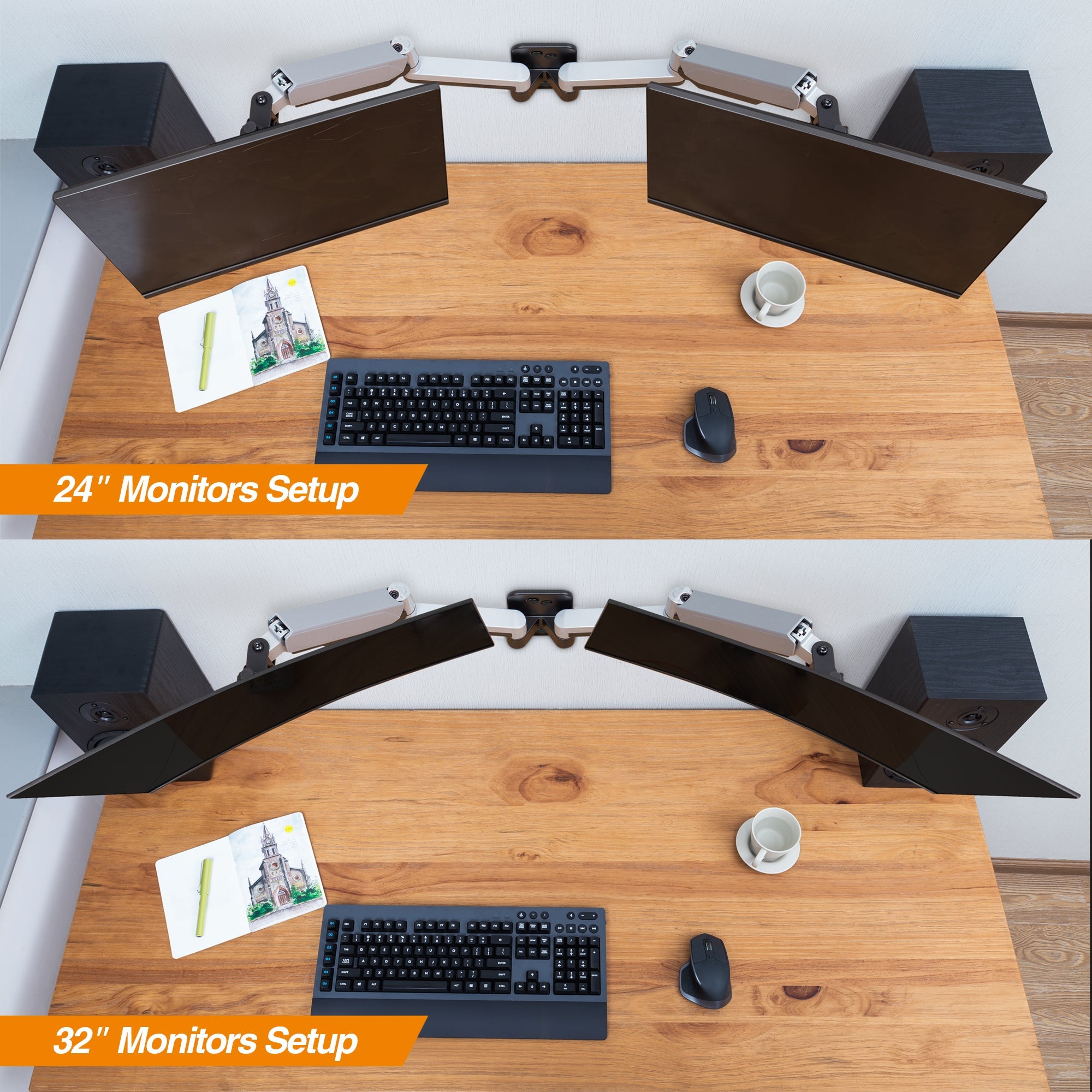 AVLT Dual 32" Monitor Wall Mount Premium Aluminum Gas Spring - Gray