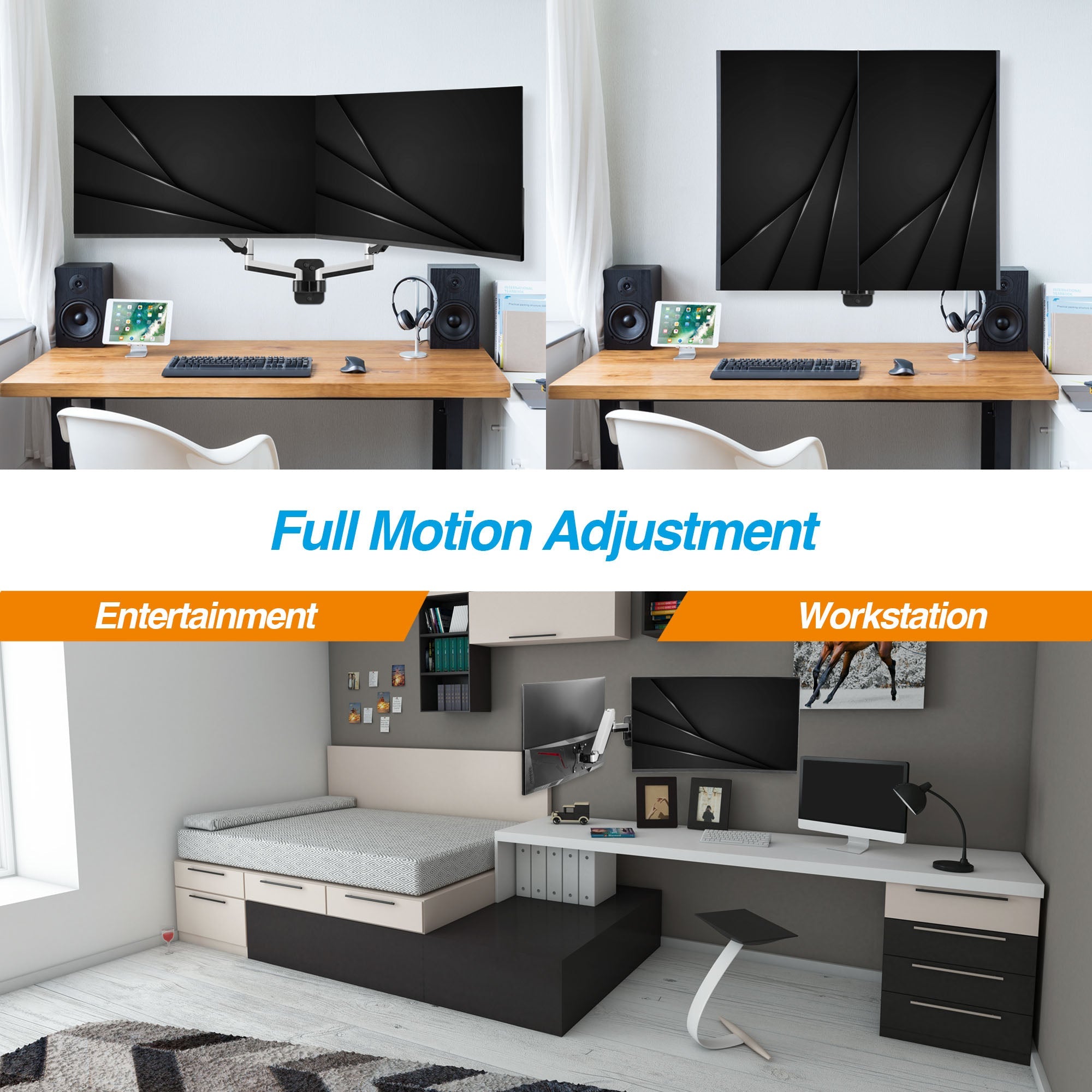 AVLT Dual 32" Monitor Wall Mount Premium Aluminum Gas Spring - Gray