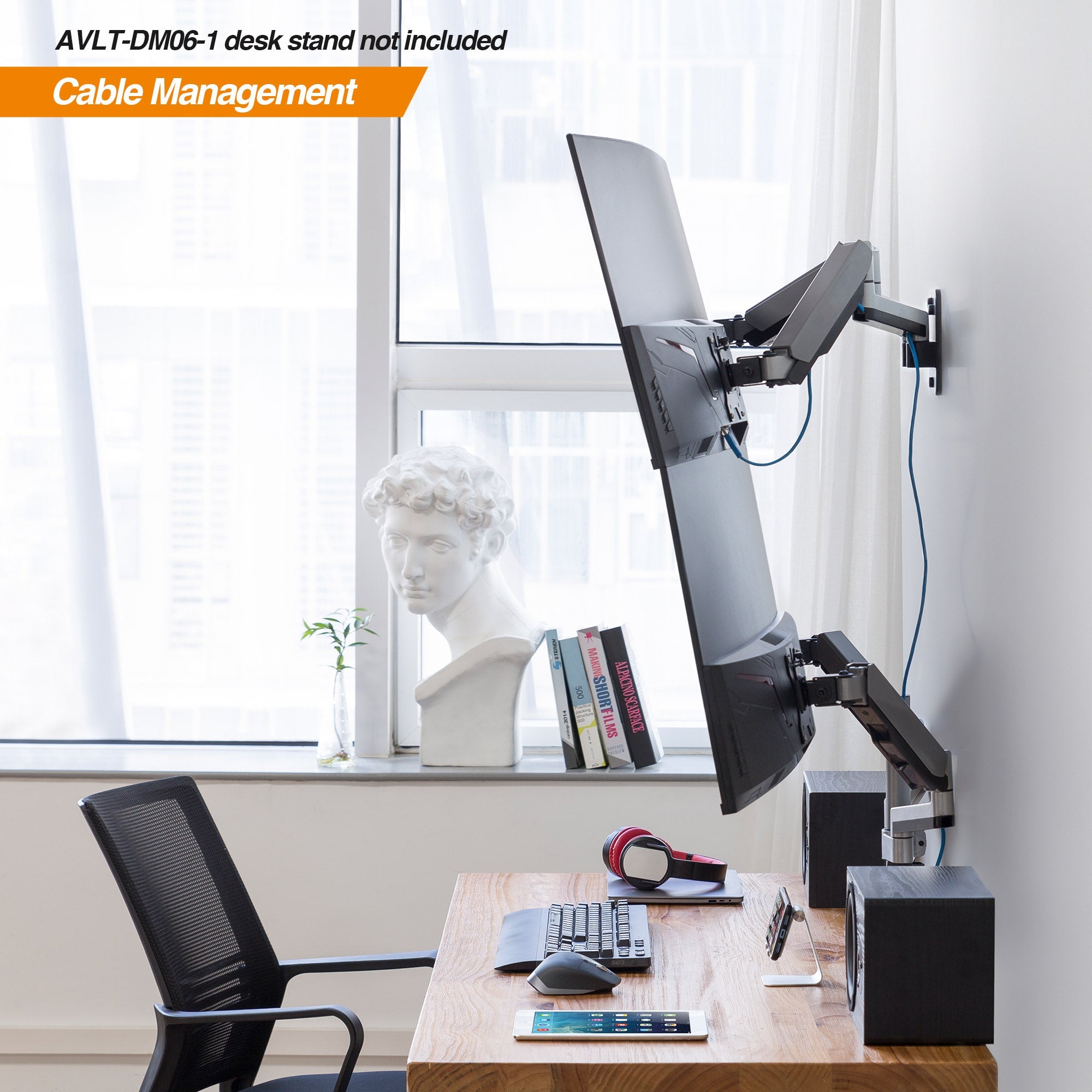 AVLT Dual 32" Monitor Wall Mount Premium Aluminum Gas Spring - Gray