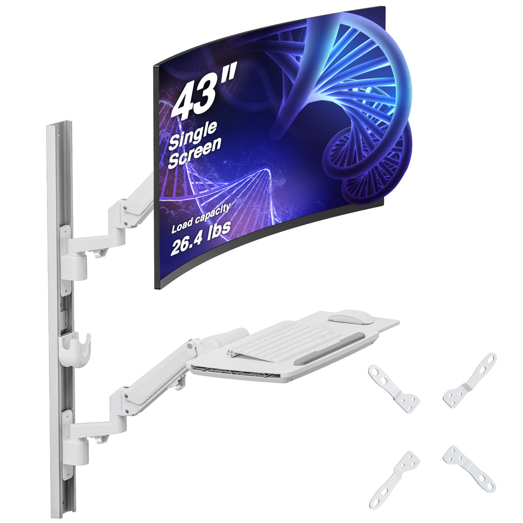AVLT Medical 43 Inch Monitor Keyboard Sit Stand Vertical Wall Mount - White