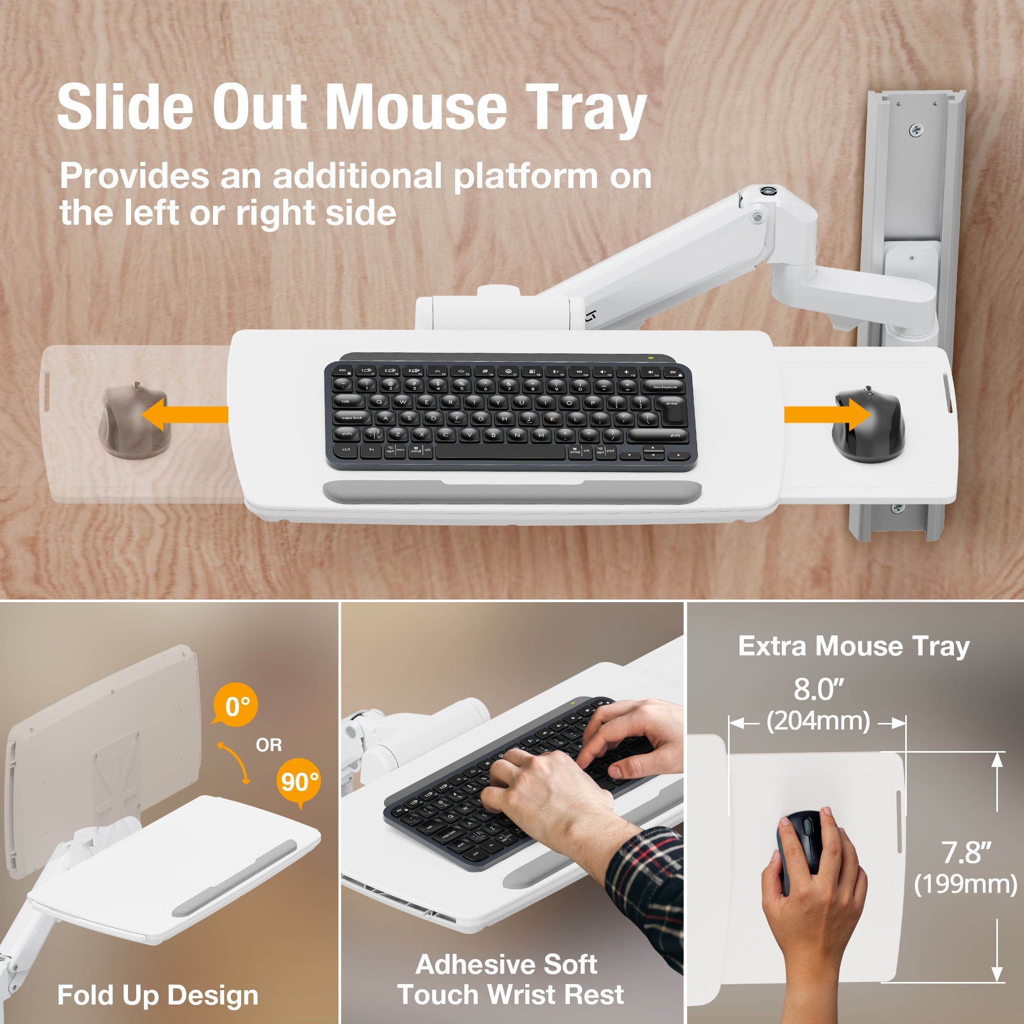 AVLT Medical 43 Inch Monitor Keyboard Sit Stand Vertical Wall Mount - White