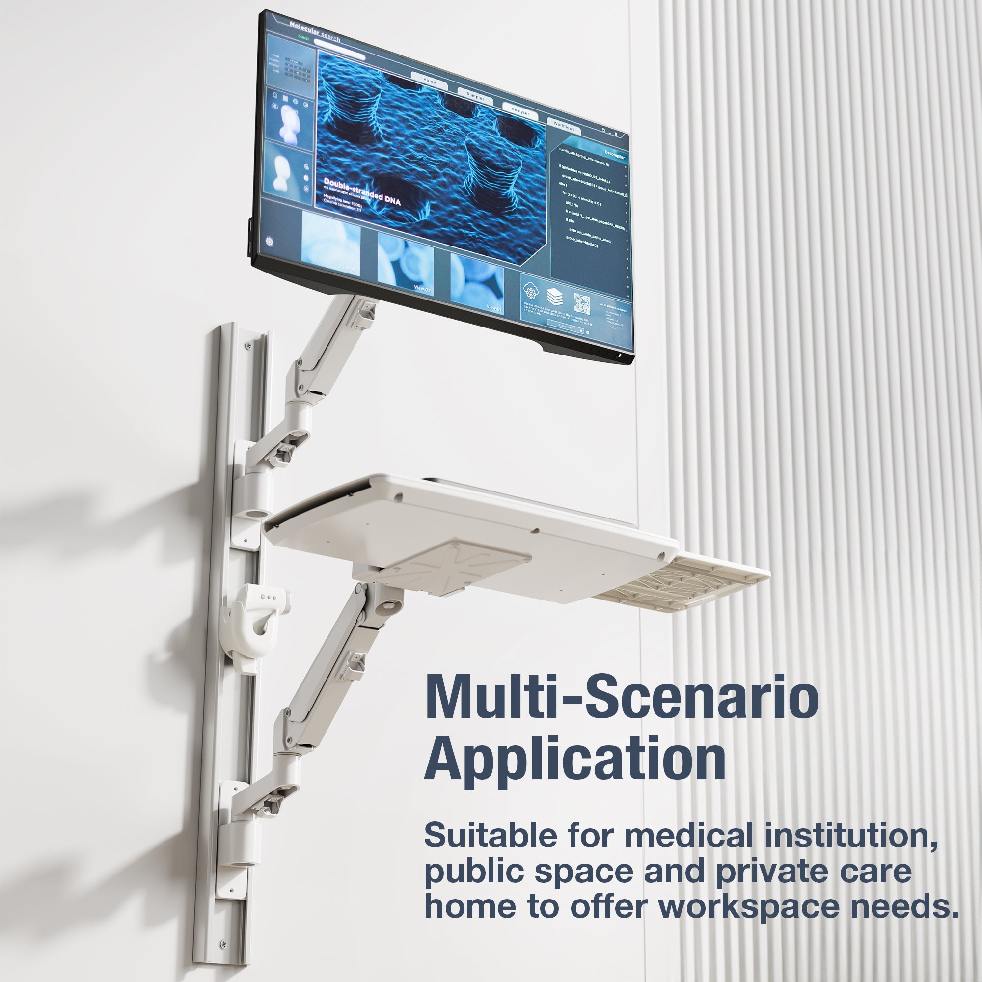 AVLT Medical 43 Inch Monitor Keyboard Sit Stand Vertical Wall Mount - White