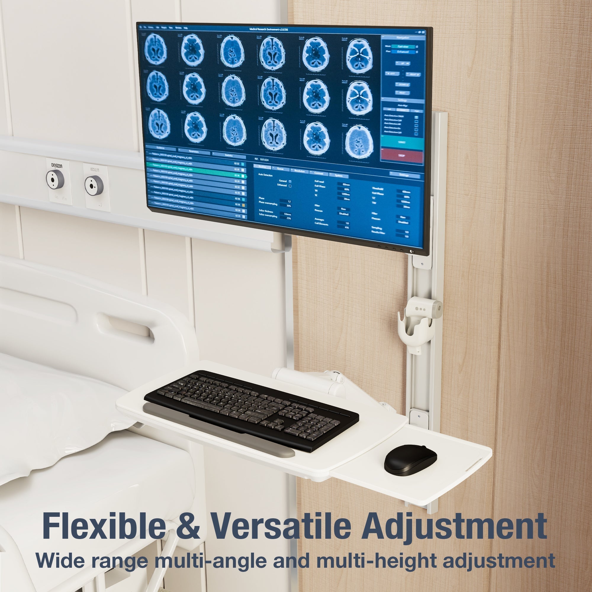 AVLT Medical 43 Inch Monitor Keyboard Sit Stand Vertical Wall Mount - White