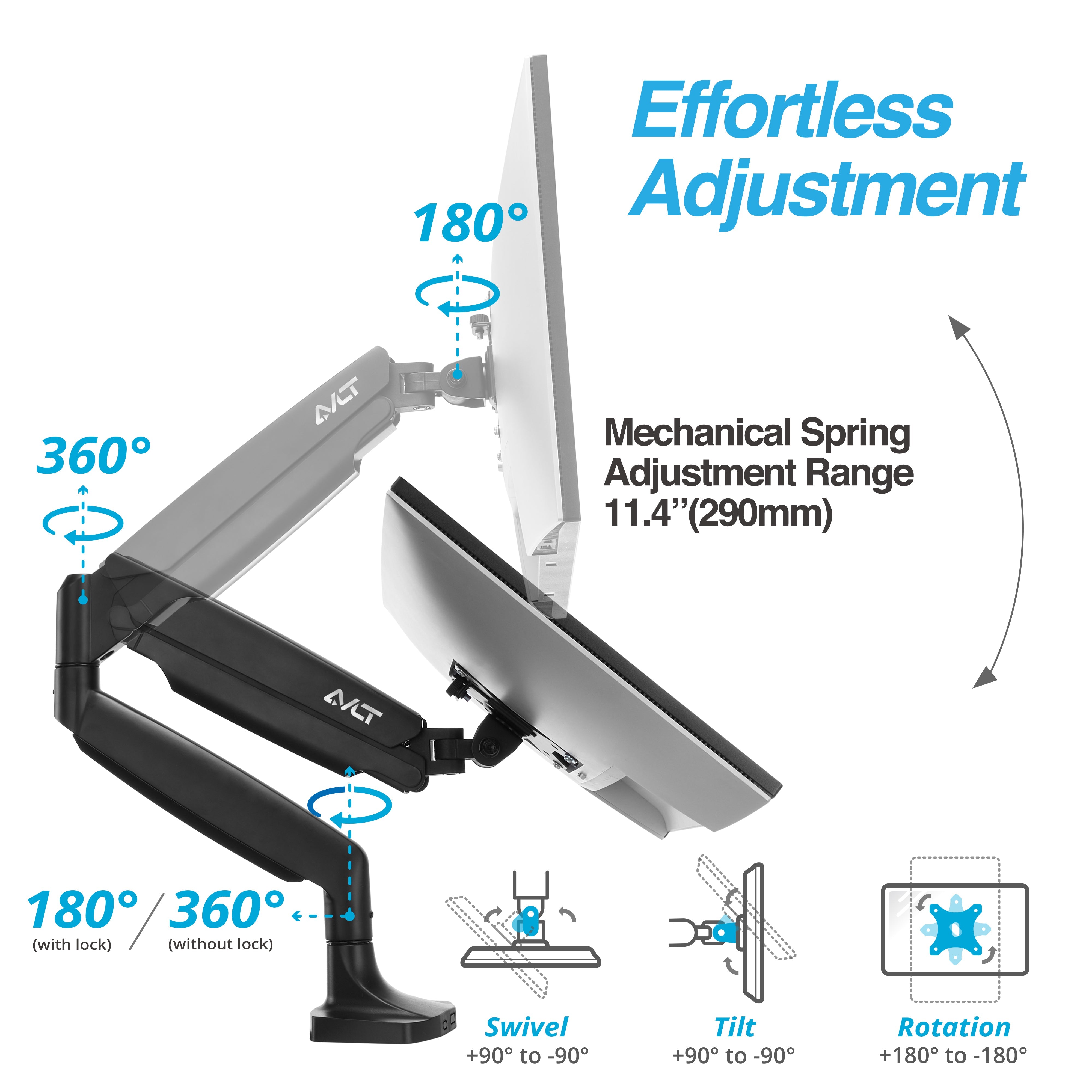 AVLT Single 26 lbs Monitor Desk Mount Premium Mechanical Spring - Black