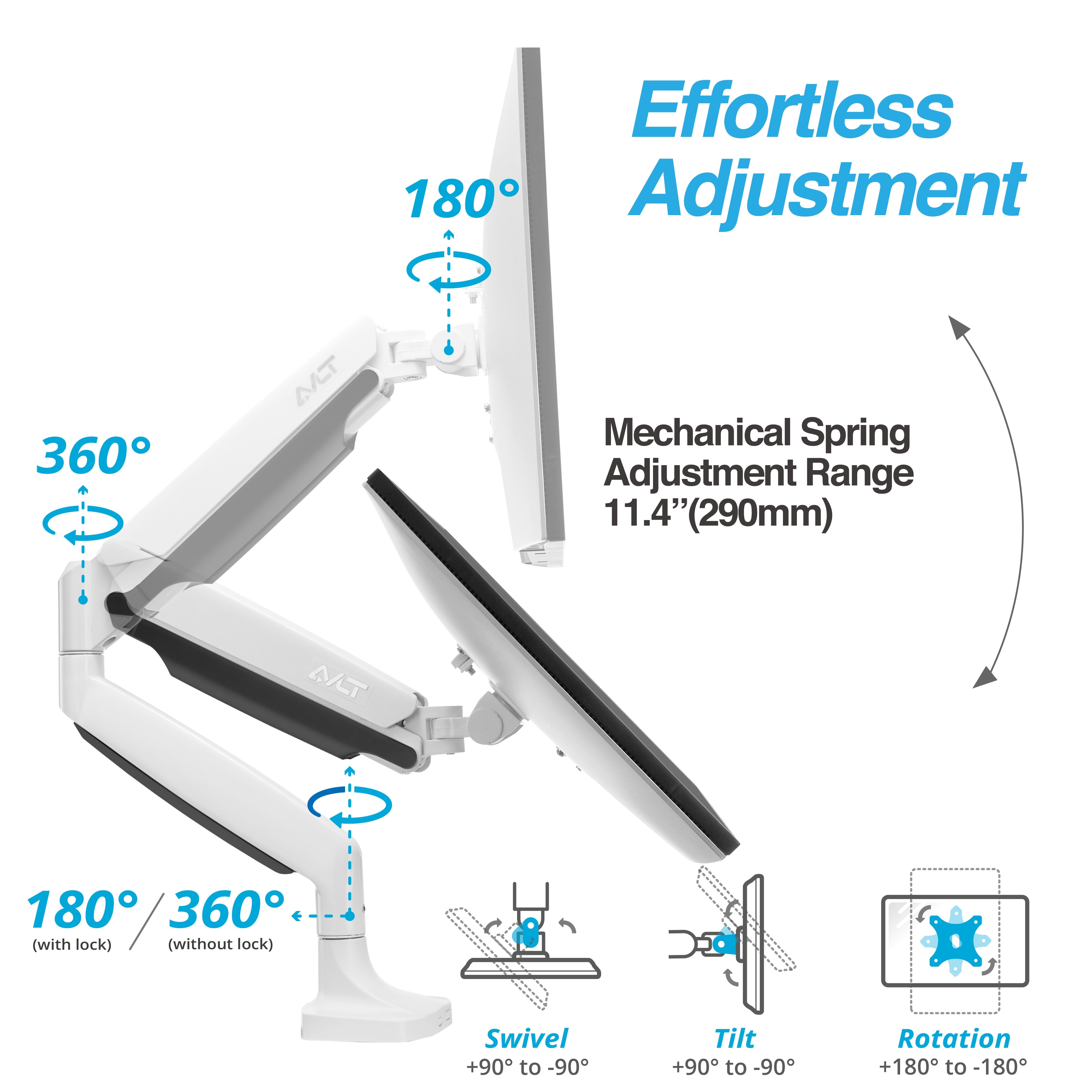 AVLT Single 26 lbs Monitor Desk Mount Premium Mechanical Spring - White