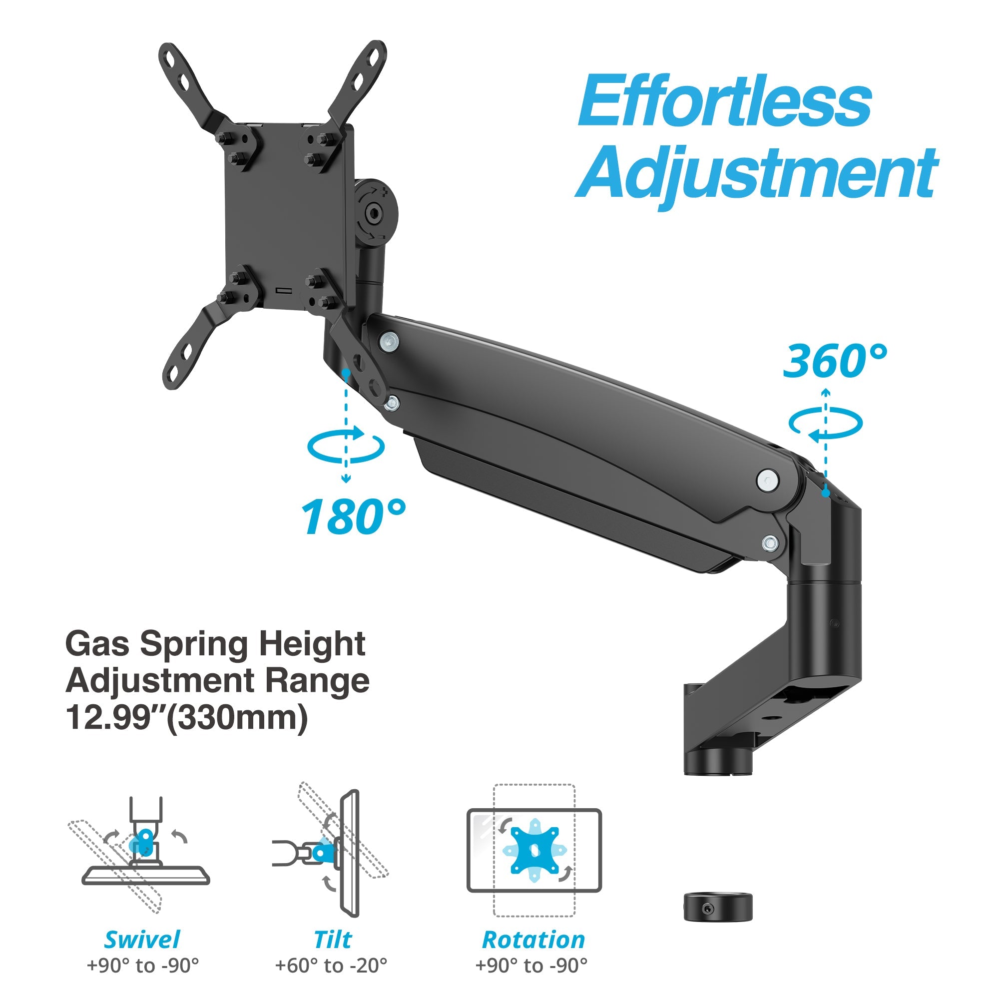 AVLT Single 57 Inch Heavy Duty Monitor Arm Add-On Kit For Pole Top Mount - Black