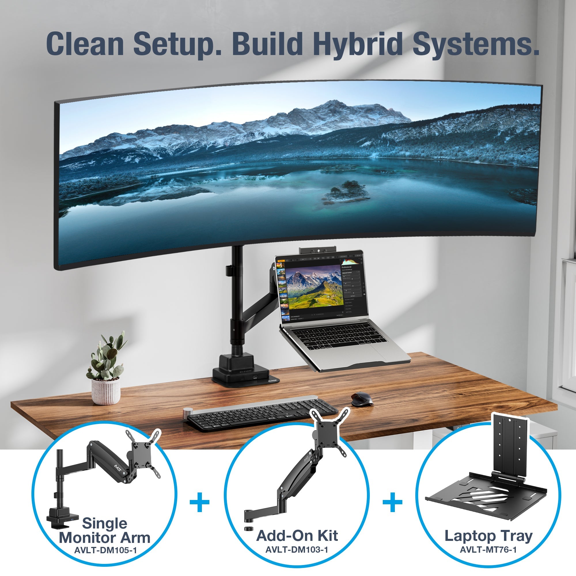 AVLT Single 57 Inch Heavy Duty Monitor Arm Add-On Kit For Pole Top Mount - Black