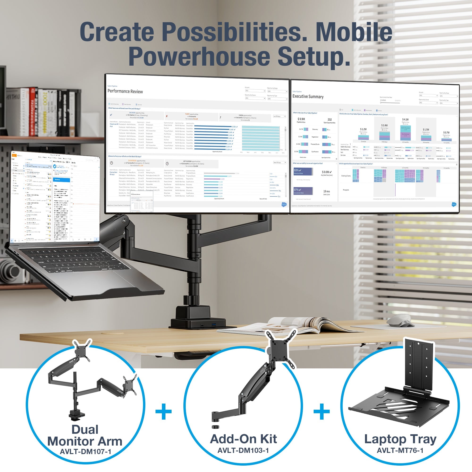 AVLT Single 57 Inch Heavy Duty Monitor Arm Add-On Kit For Pole Top Mount - Black