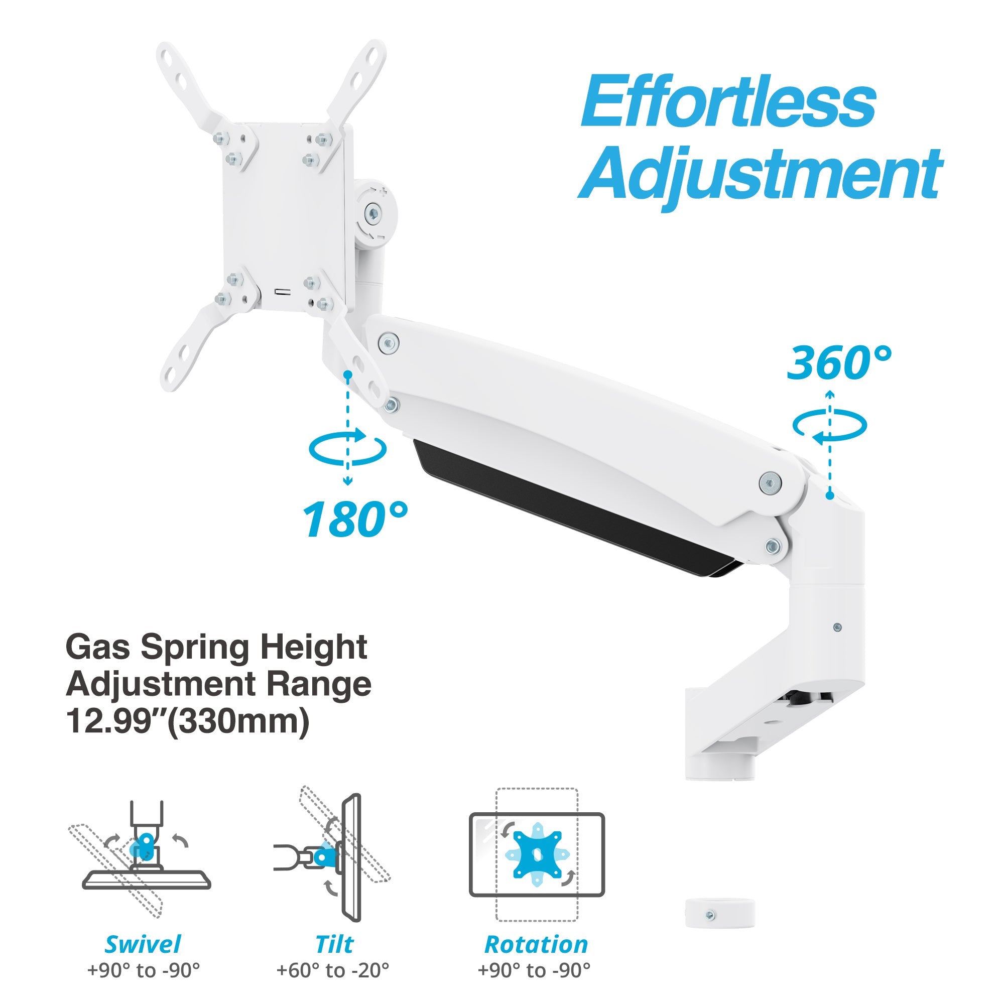 AVLT Single 57 Inch Heavy Duty Monitor Arm Add-On Kit For Pole Top Mount - White