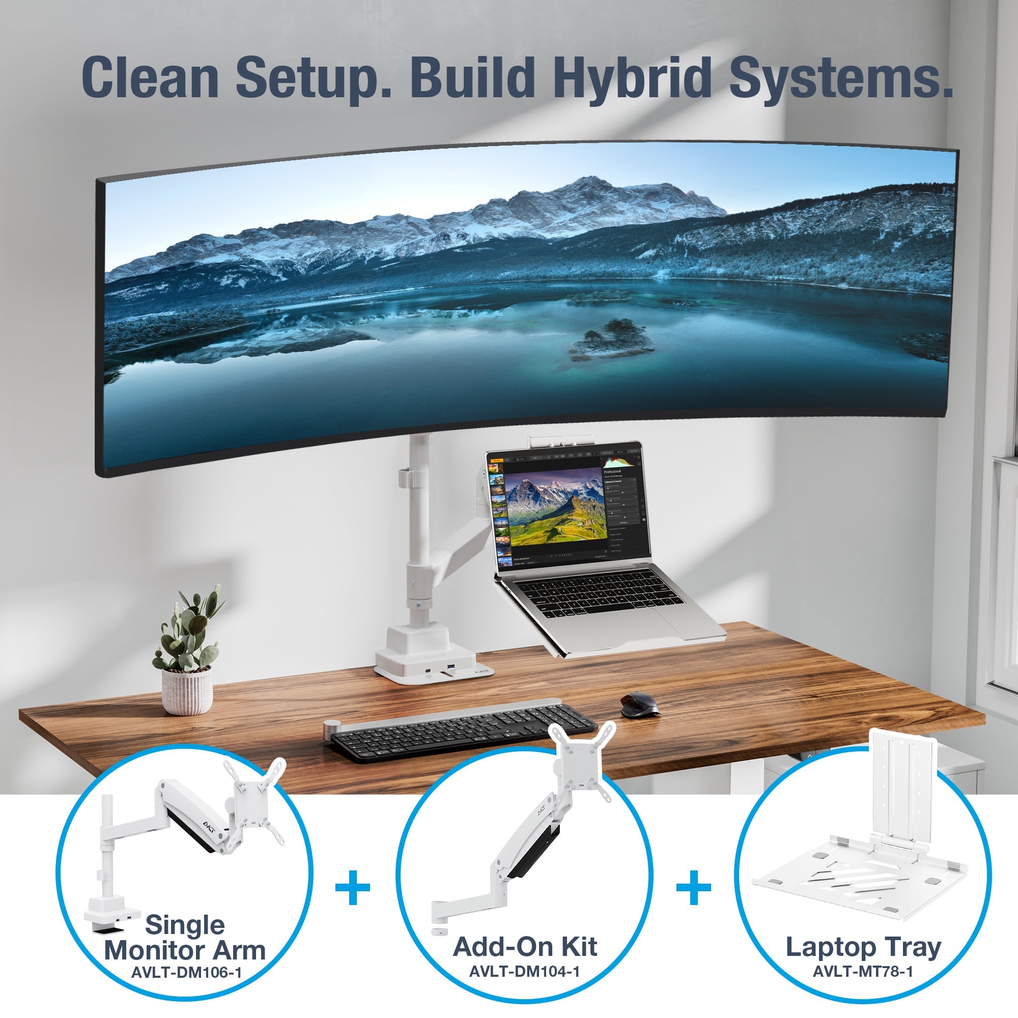 AVLT Single 57 Inch Heavy Duty Monitor Arm Add-On Kit For Pole Top Mount - White