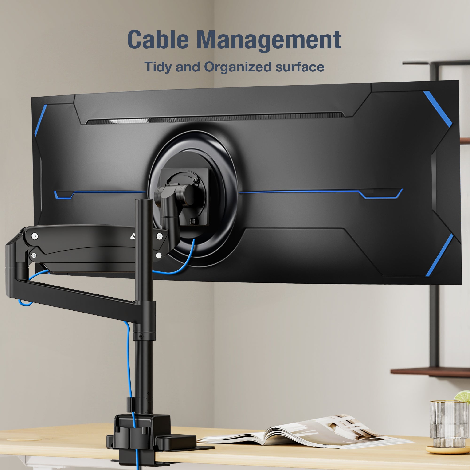 AVLT Single 57 Inch Heavy Duty Monitor Arm Pole Top Mount With USB-C USB-A Ports - Black