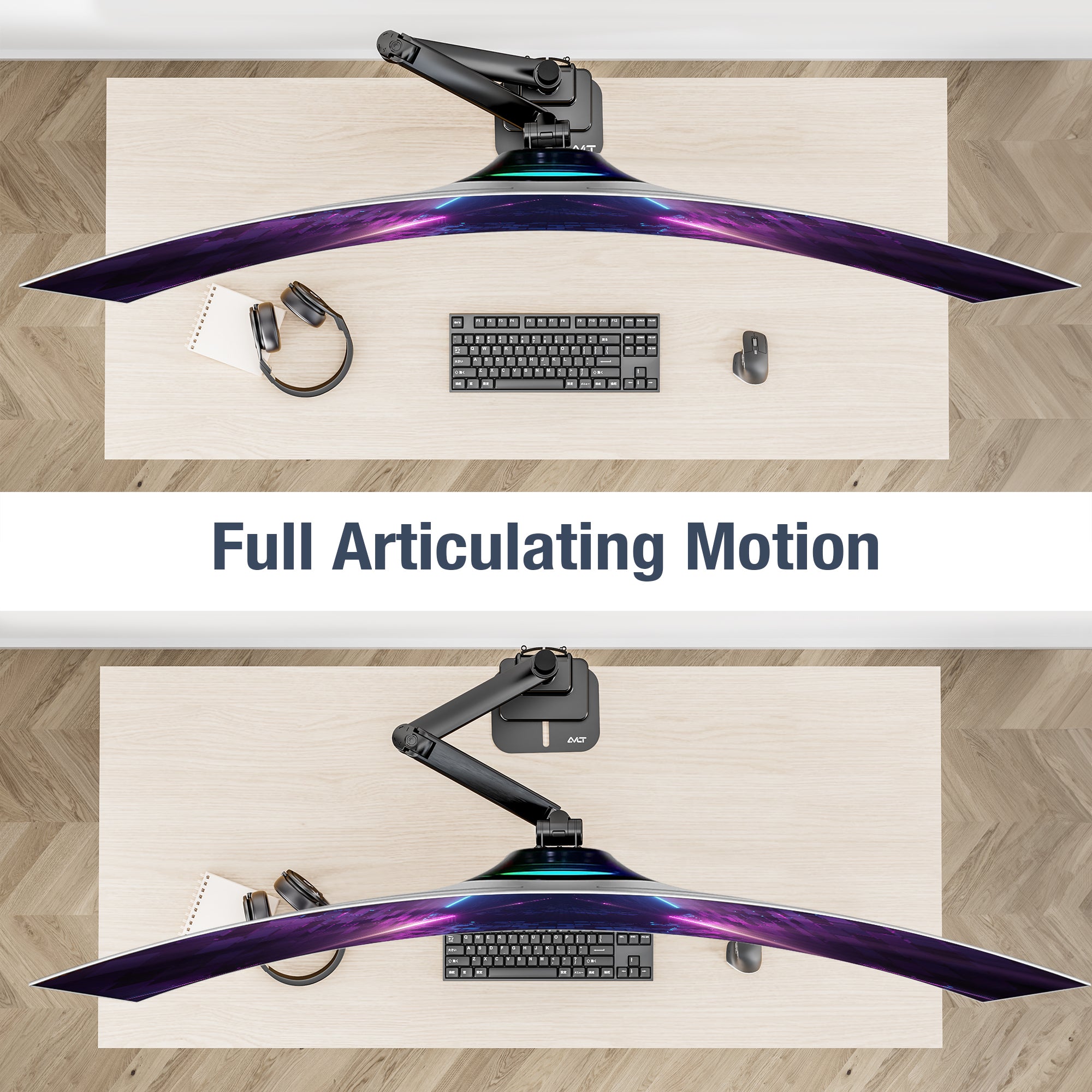 AVLT Single 57 Inch Heavy Duty Monitor Arm Pole Top Mount With USB-C USB-A Ports - Black