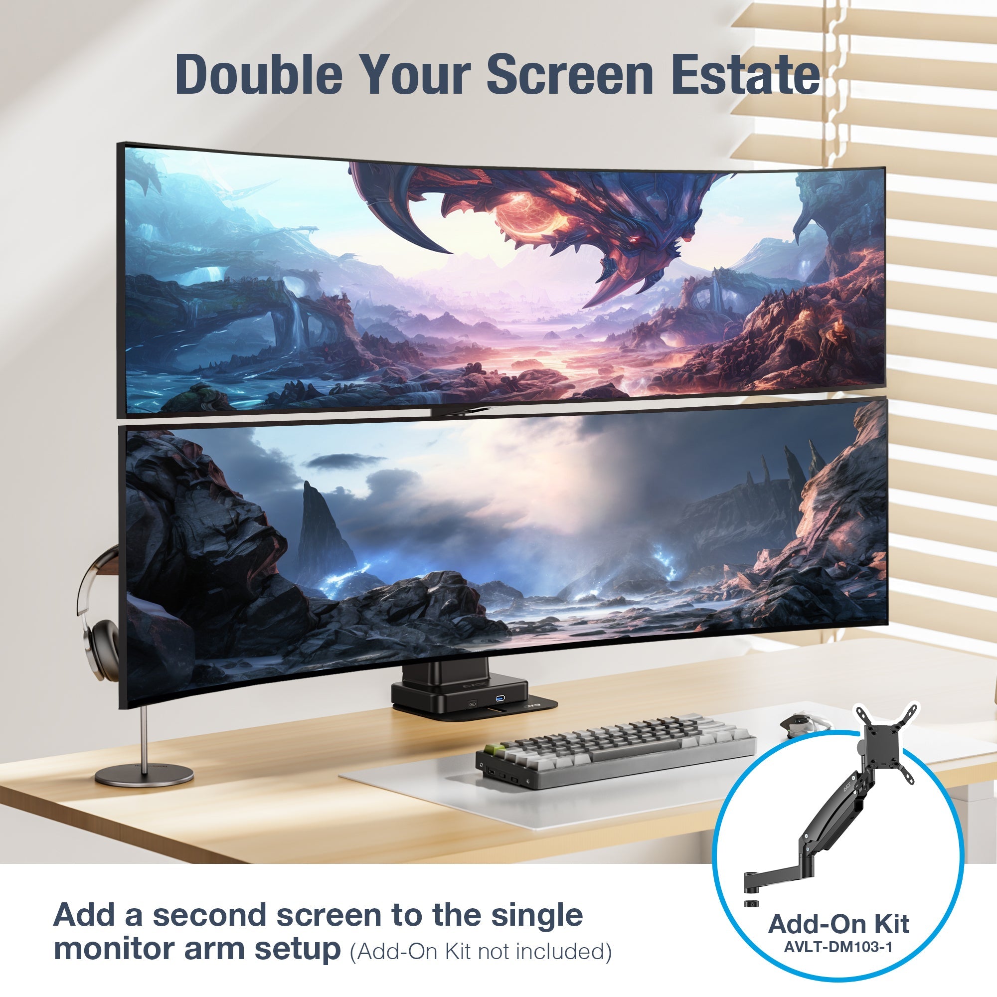 AVLT Single 57 Inch Heavy Duty Monitor Arm Pole Top Mount With USB-C USB-A Ports - Black