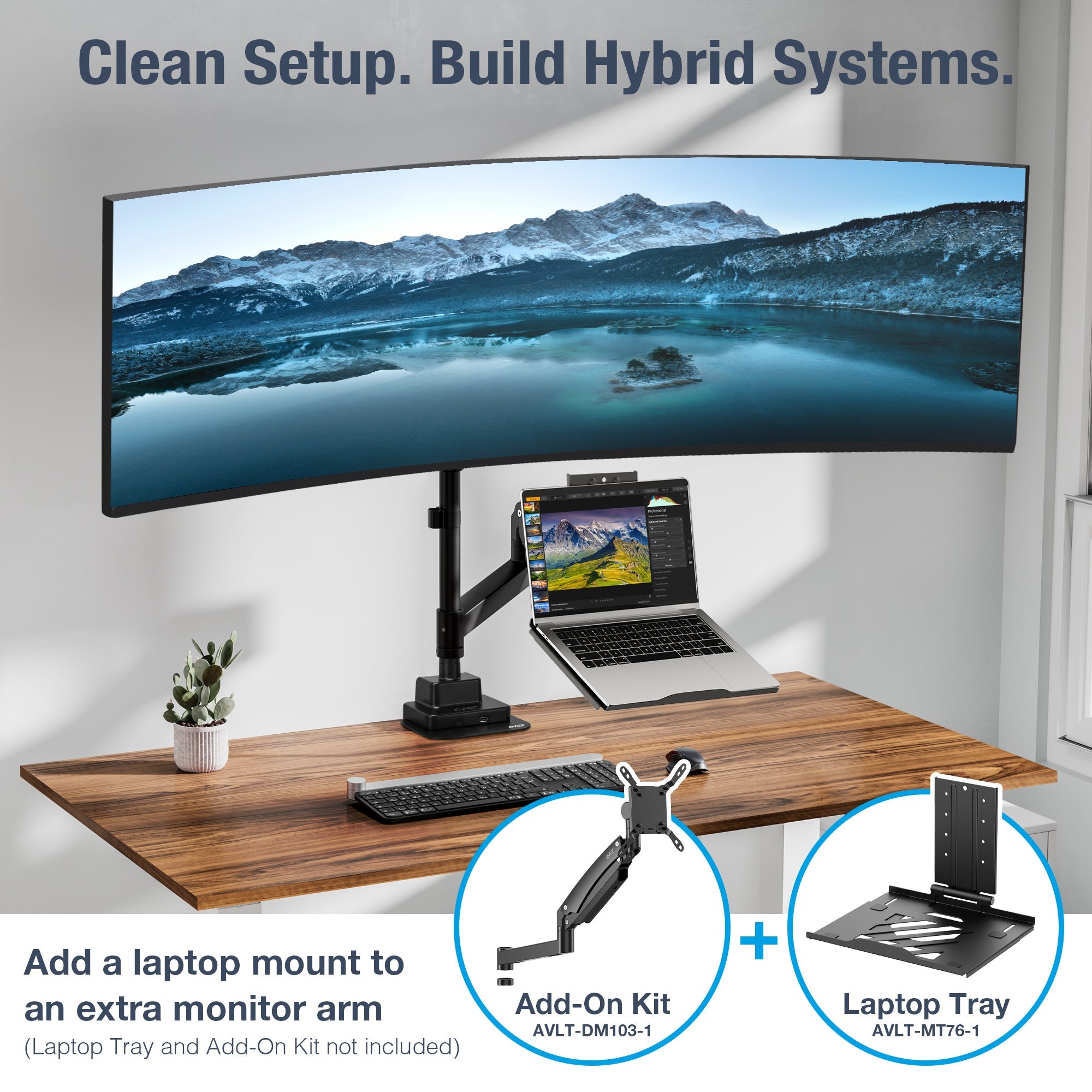 AVLT Single 57 Inch Heavy Duty Monitor Arm Pole Top Mount With USB-C USB-A Ports - Black