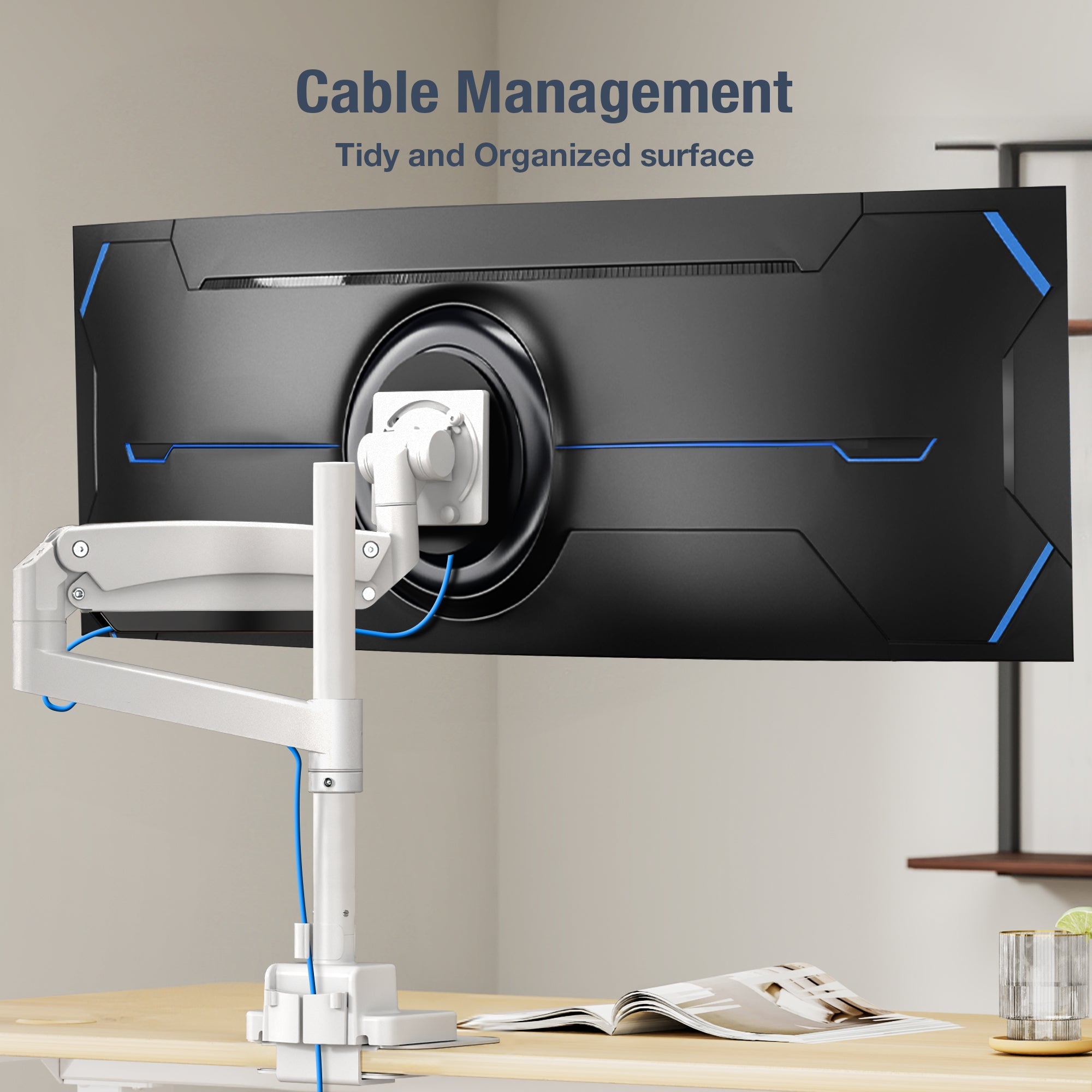 AVLT Single 57 Inch Heavy Duty Monitor Arm Pole Top Mount With USB-C USB-A Ports - White