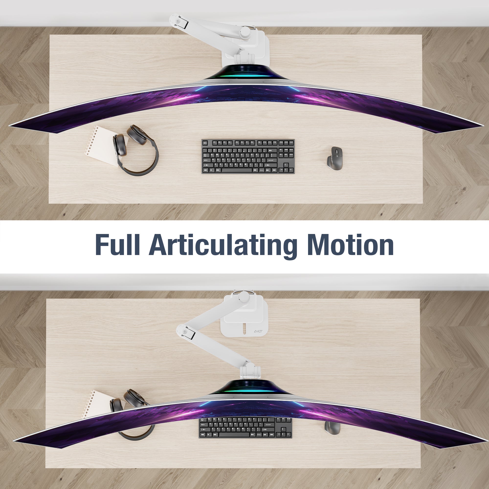 AVLT Single 57 Inch Heavy Duty Monitor Arm Pole Top Mount With USB-C USB-A Ports - White