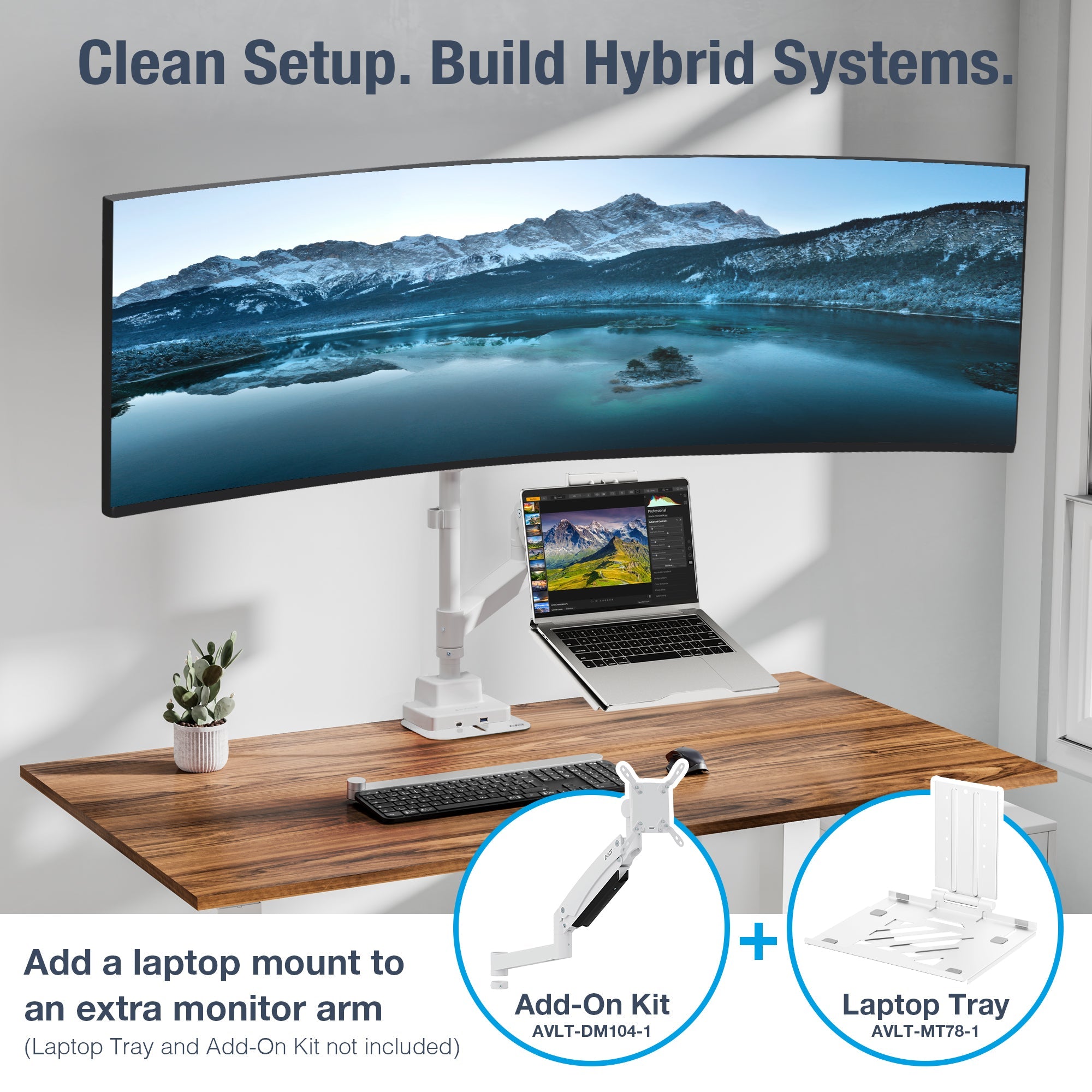 AVLT Single 57 Inch Heavy Duty Monitor Arm Pole Top Mount With USB-C USB-A Ports - White