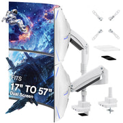 AVLT Dual 57 Inch Heavy Duty Stacking Monitor Arm Pole Top Mount With USB-C USB-A Ports - White