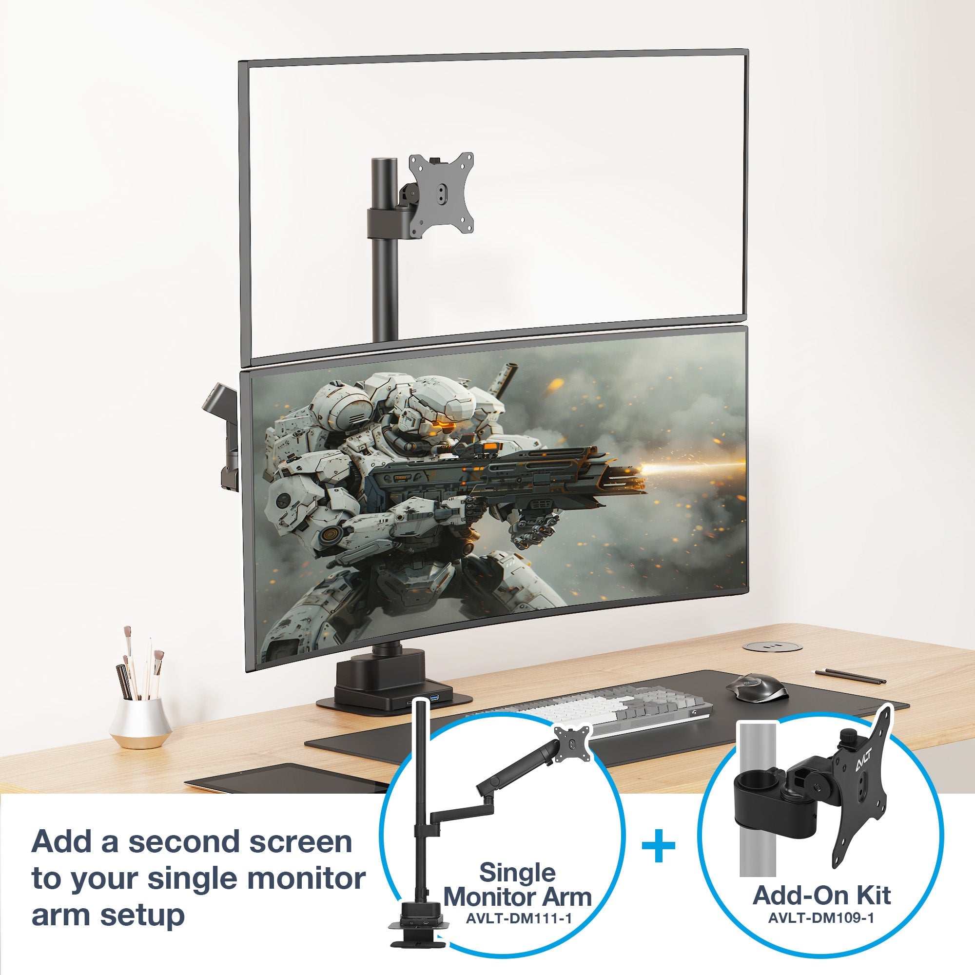 AVLT Single 40 Inch Monitor Head Add-On Kit For Pole Top Mount - Black