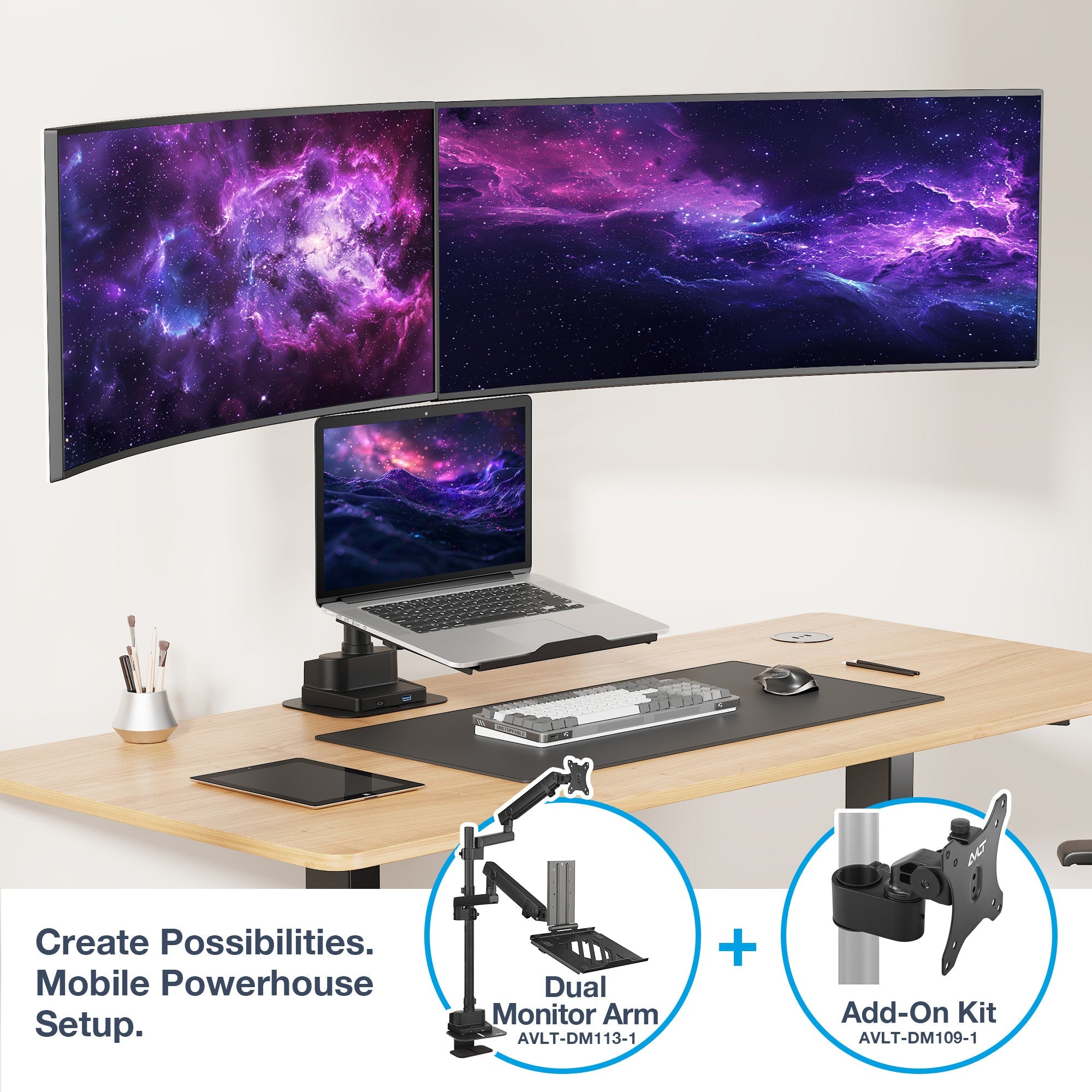 AVLT Single 40 Inch Monitor Head Add-On Kit For Pole Top Mount - Black
