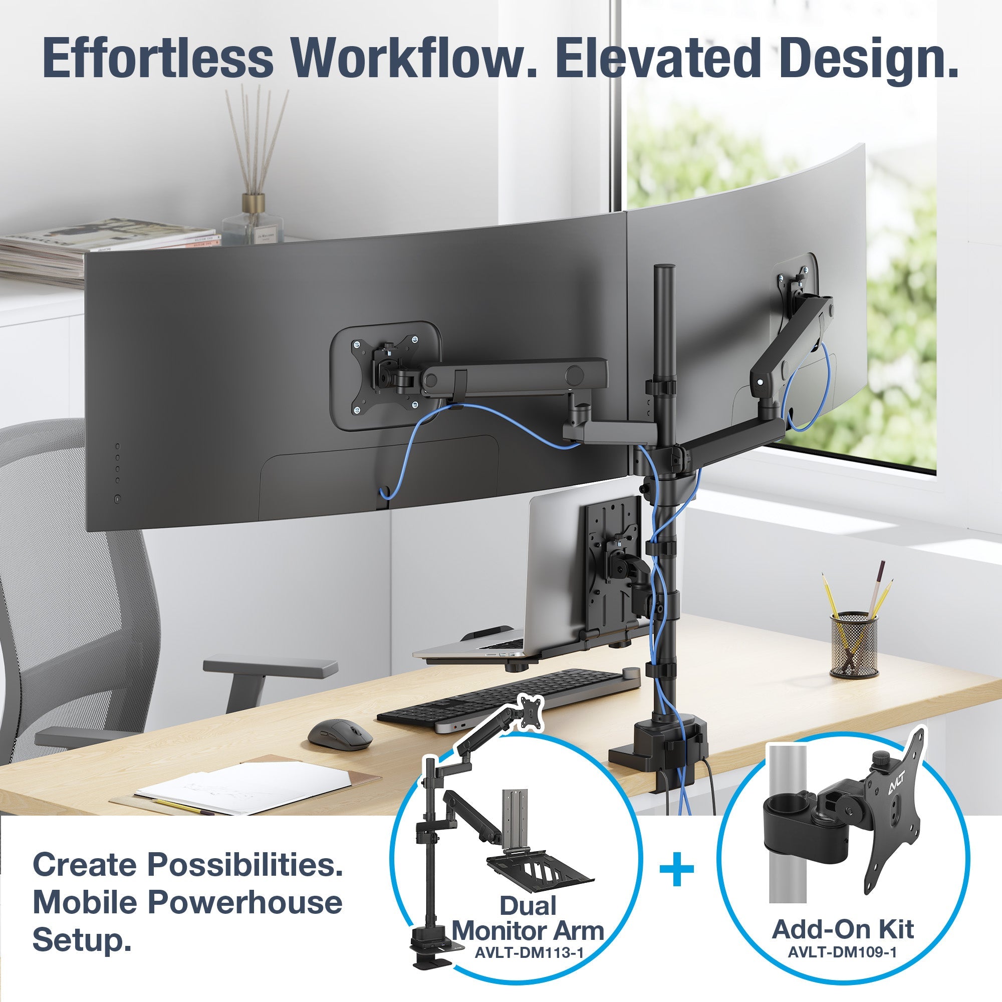 AVLT Single 40 Inch Monitor Head Add-On Kit For Pole Top Mount - Black