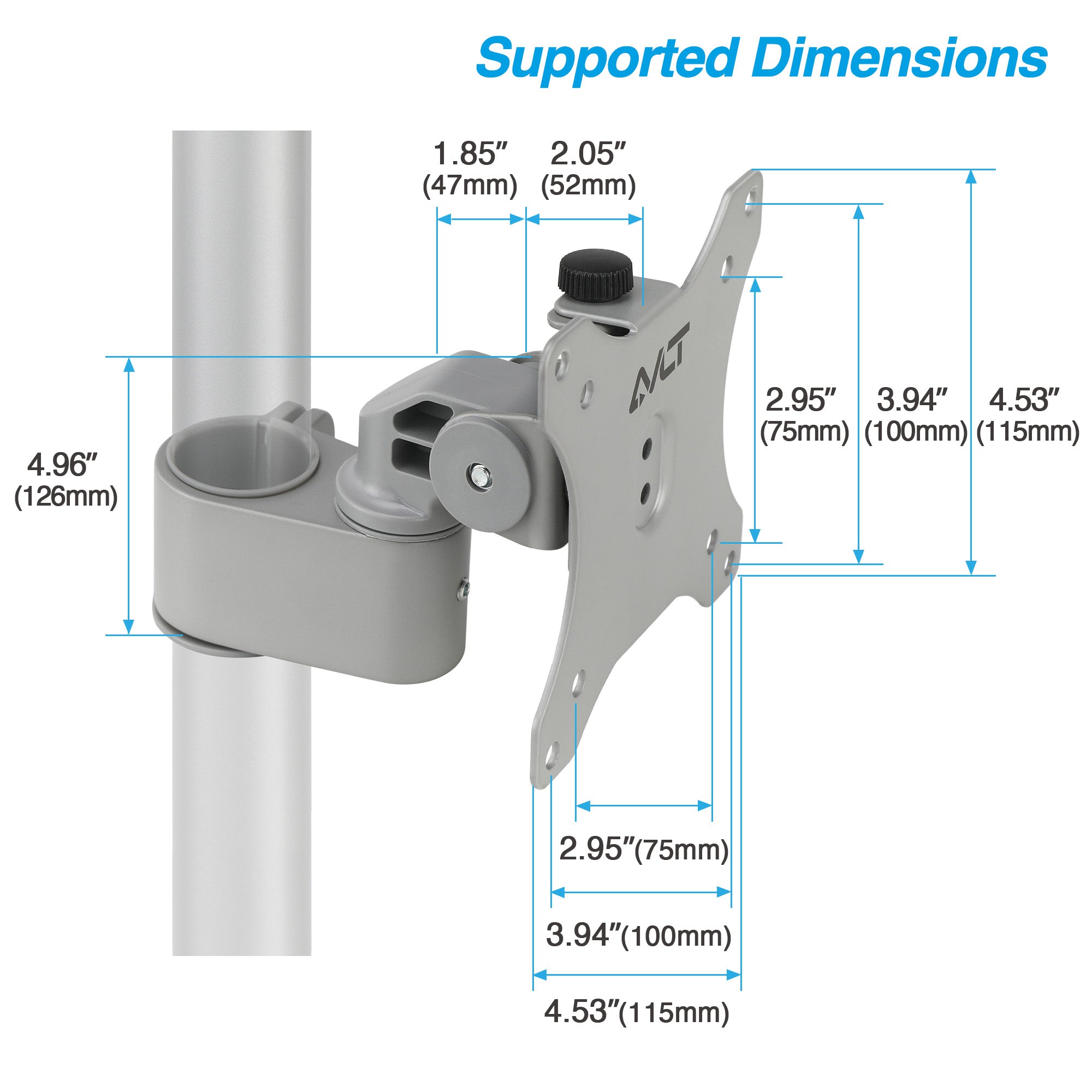 AVLT Single 40 Inch Monitor Head Add-On Kit For Pole Top Mount - Gray