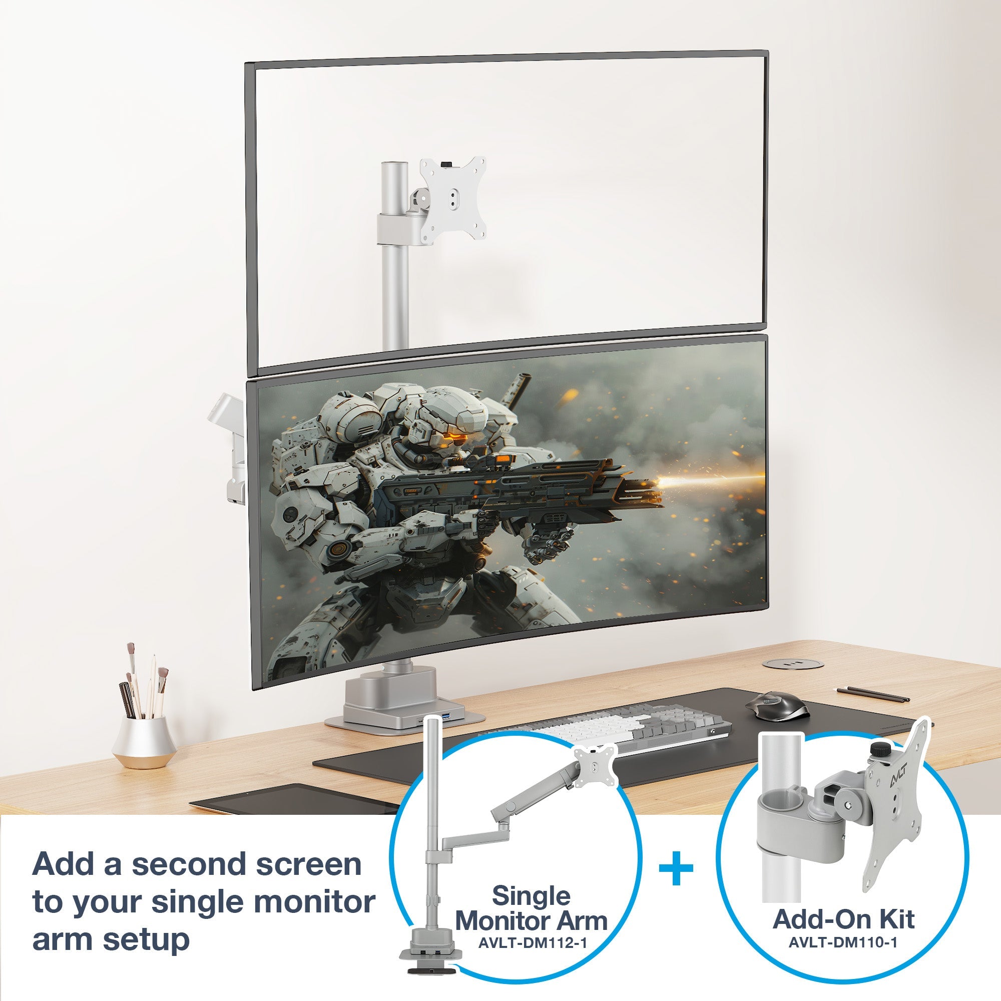 AVLT Single 40 Inch Monitor Head Add-On Kit For Pole Top Mount - Gray