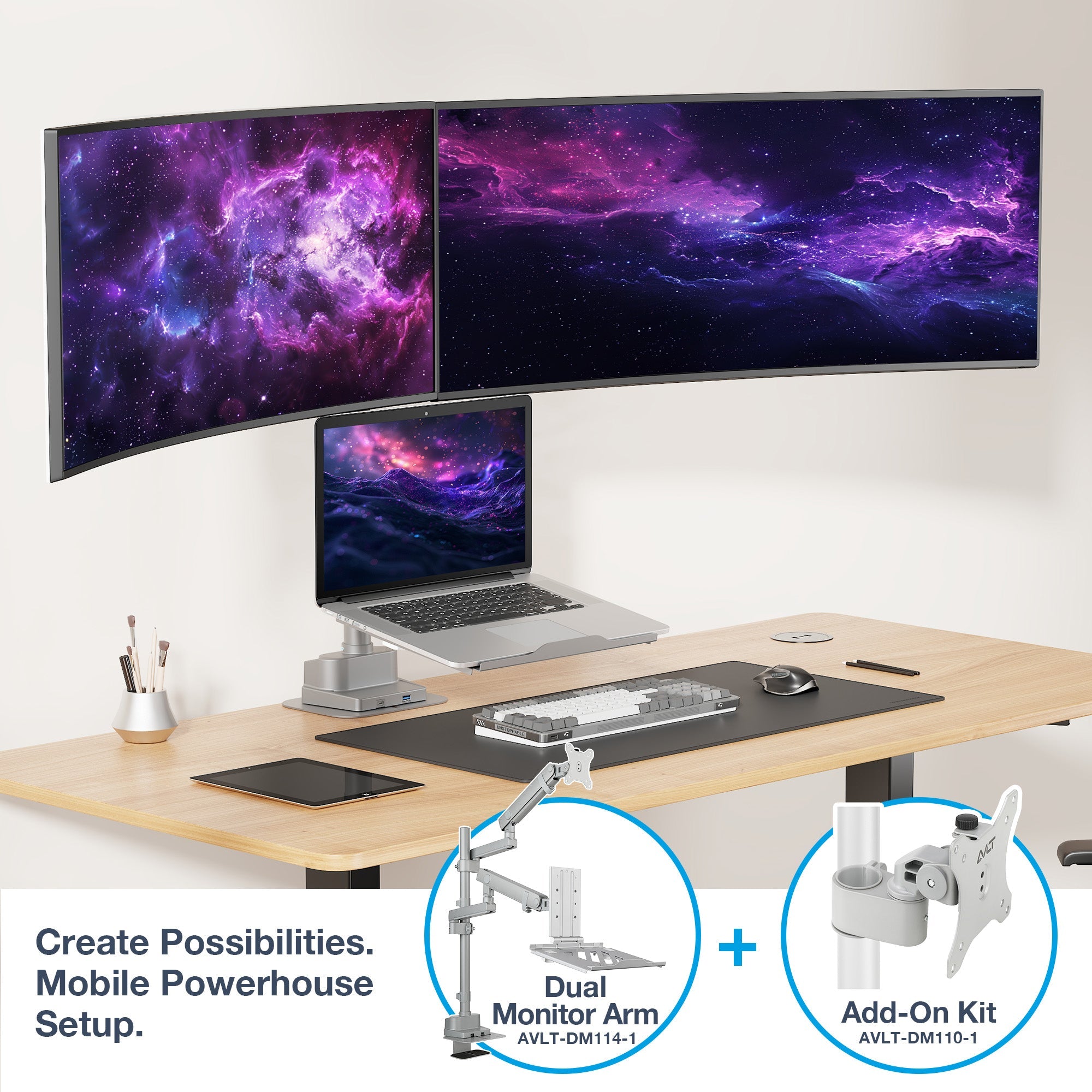 AVLT Single 40 Inch Monitor Head Add-On Kit For Pole Top Mount - Gray