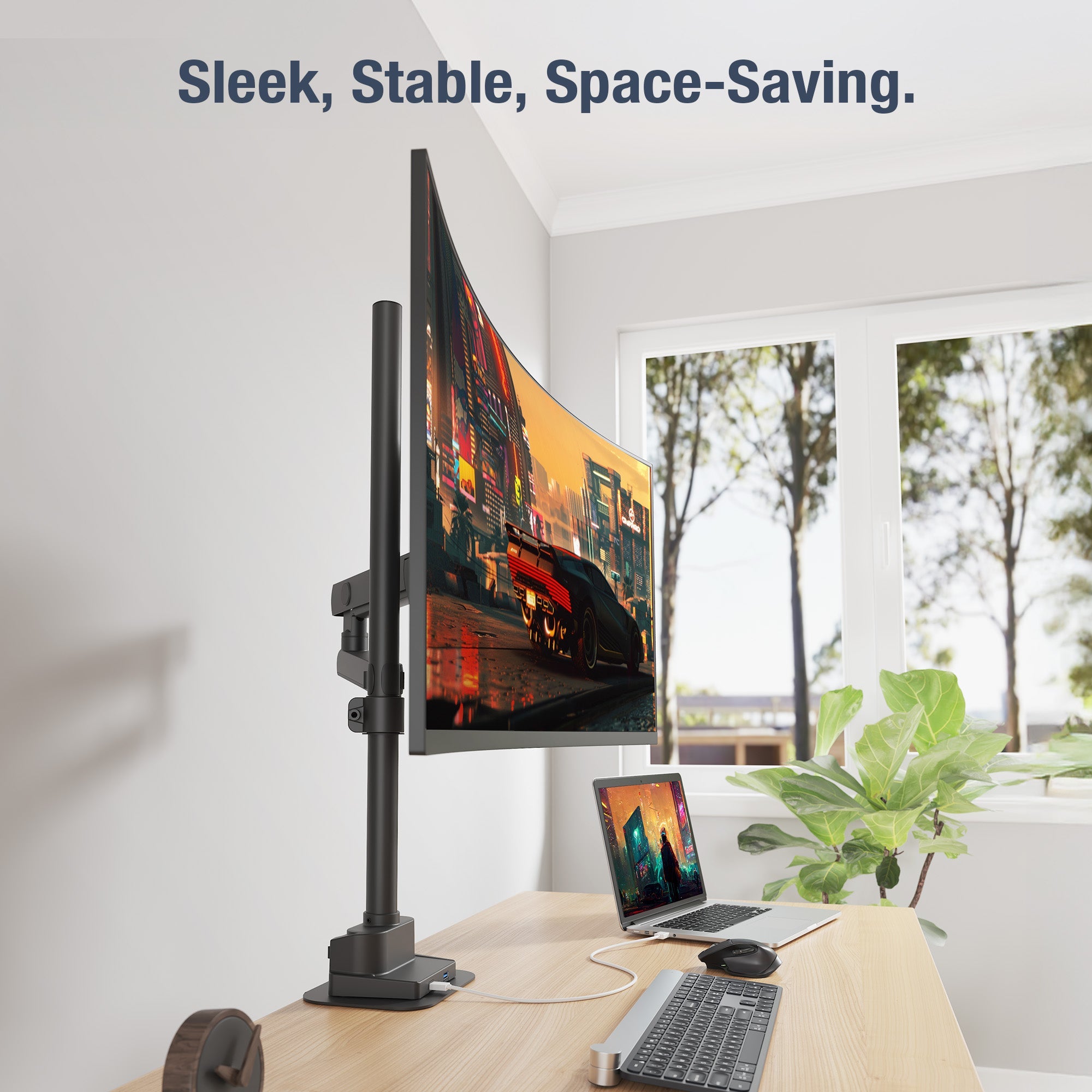 AVLT Single 40 Inch Monitor Arm Pole Top Mount With USB-C USB-A Ports - Black