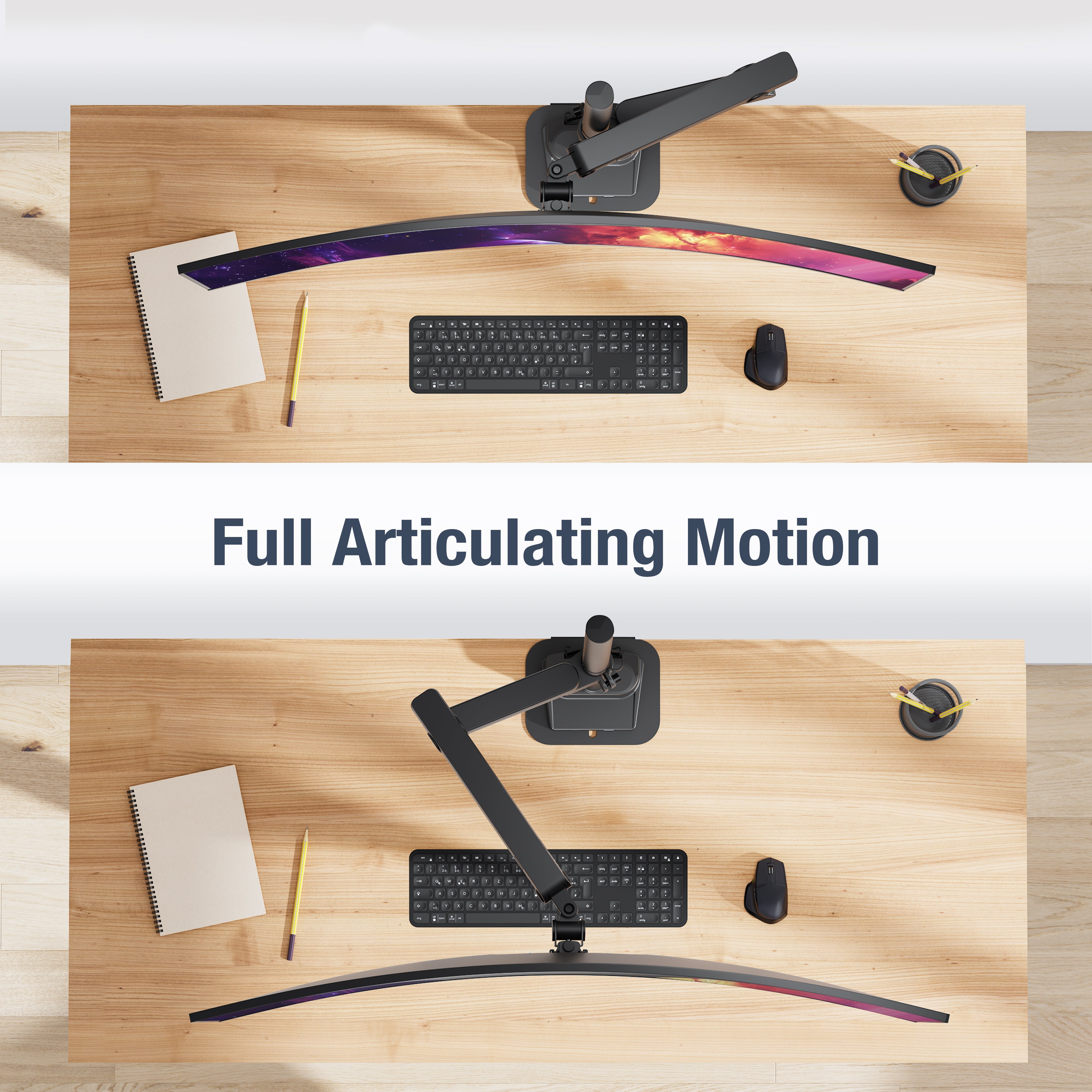 AVLT Single 40 Inch Monitor Arm Pole Top Mount With USB-C USB-A Ports - Black