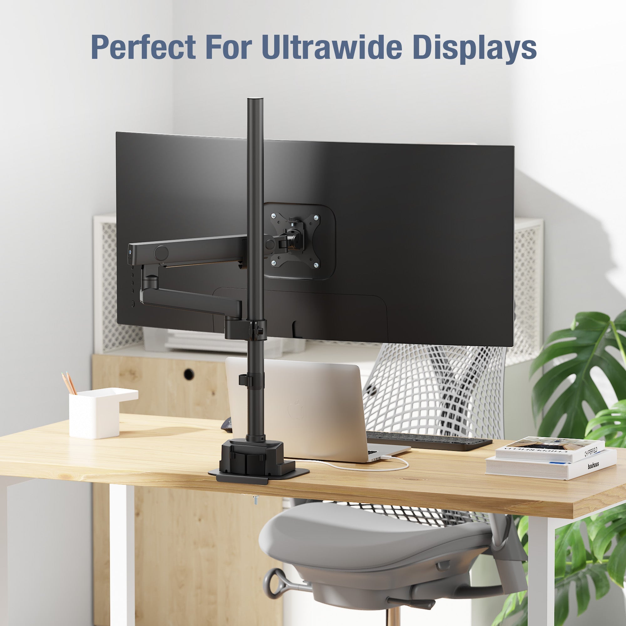 AVLT Single 40 Inch Monitor Arm Pole Top Mount With USB-C USB-A Ports - Black